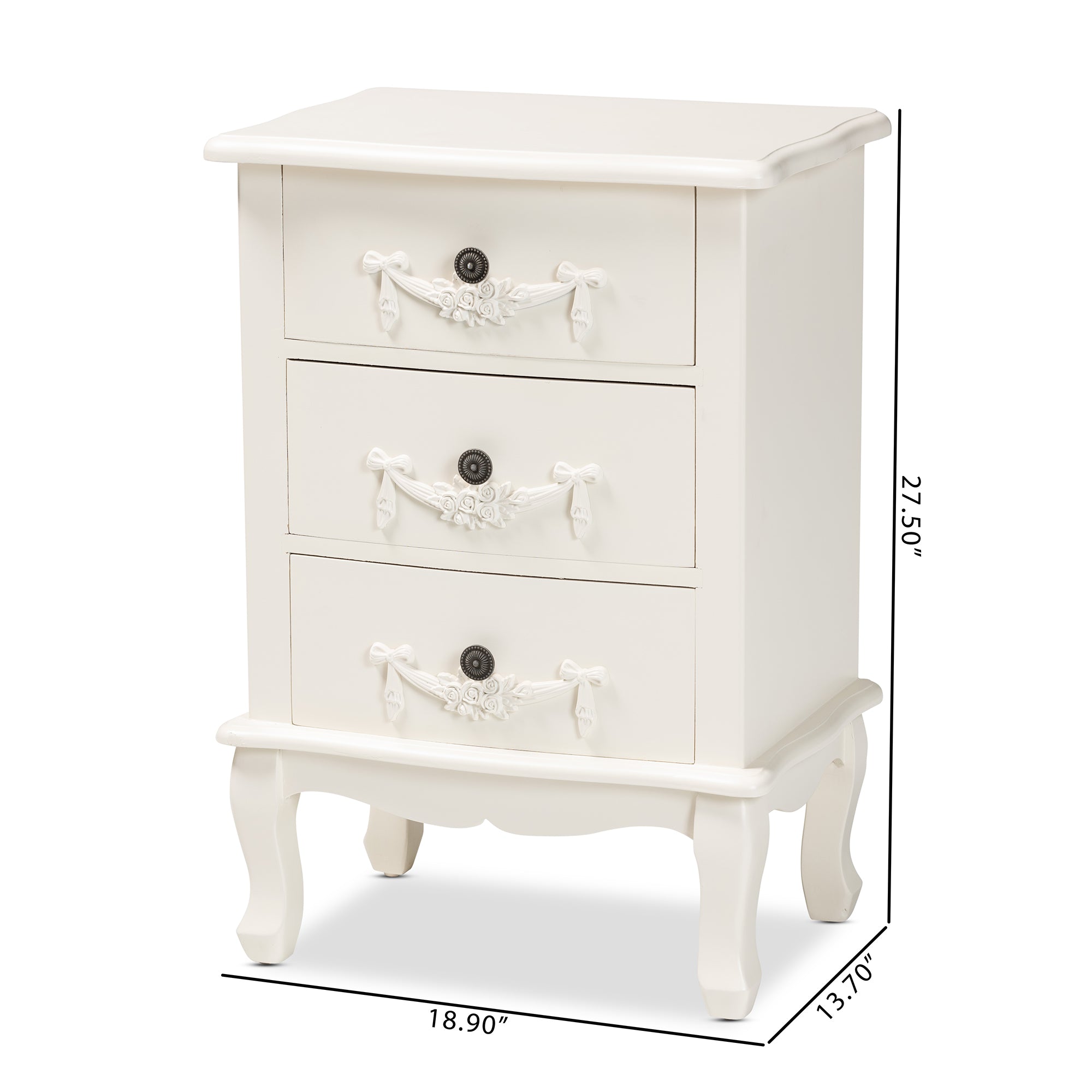 Baxton Studio Callen Classic and Traditional White Finished Wood 3-Drawer End Table
