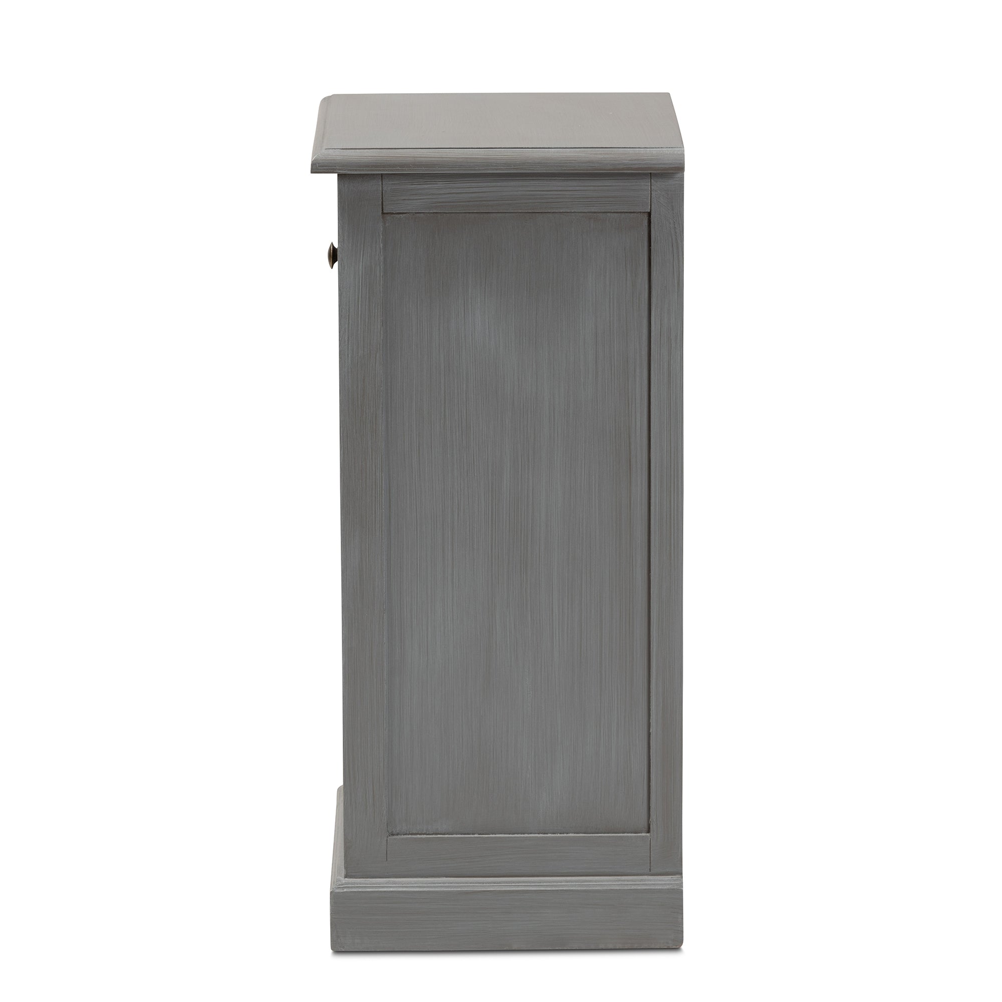 Baxton Studio Sheldon Modern and Contemporary Vintage Grey Finished Wood and Synthetic Rattan 3-Drawer End Table
