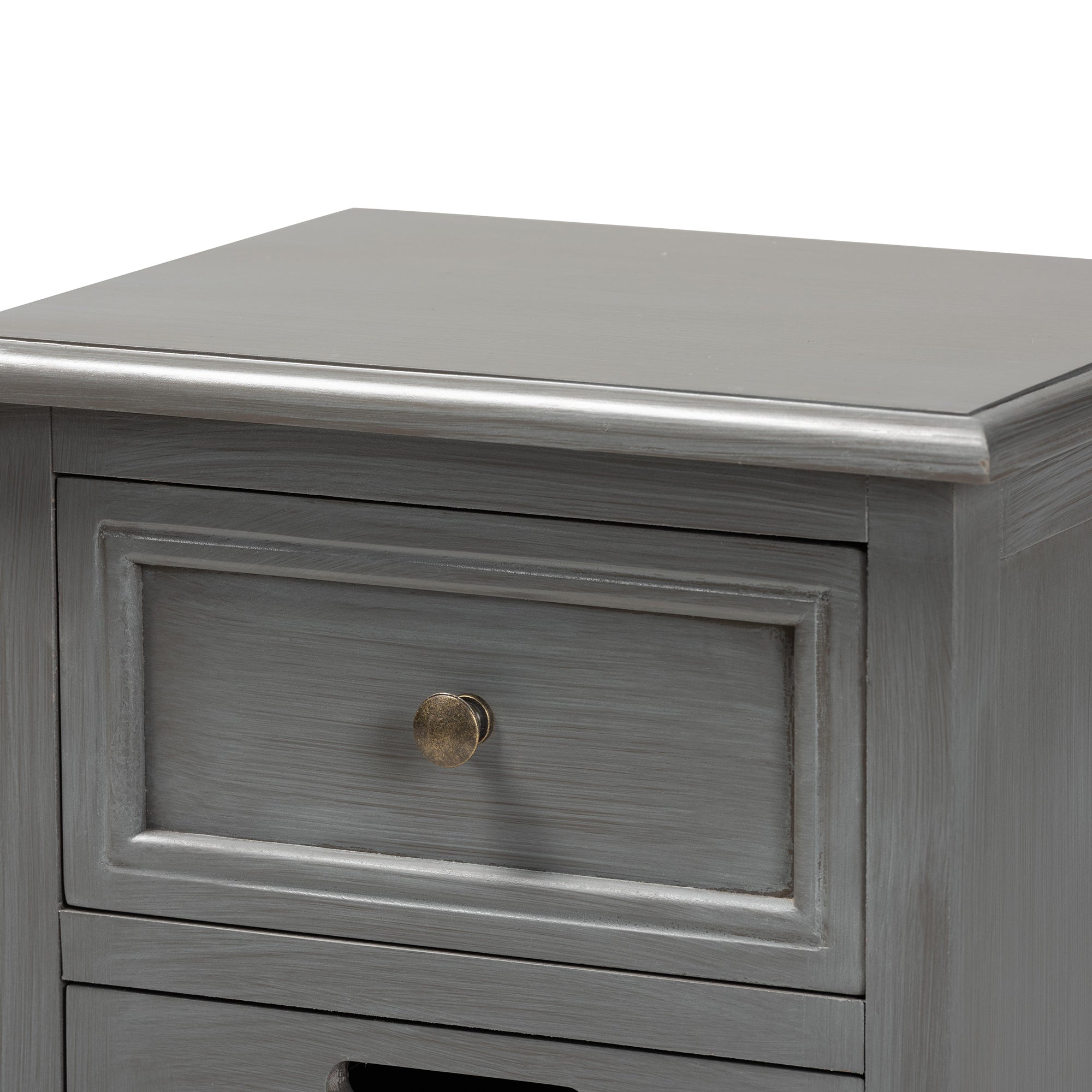 Baxton Studio Sheldon Modern and Contemporary Vintage Grey Finished Wood and Synthetic Rattan 3-Drawer End Table