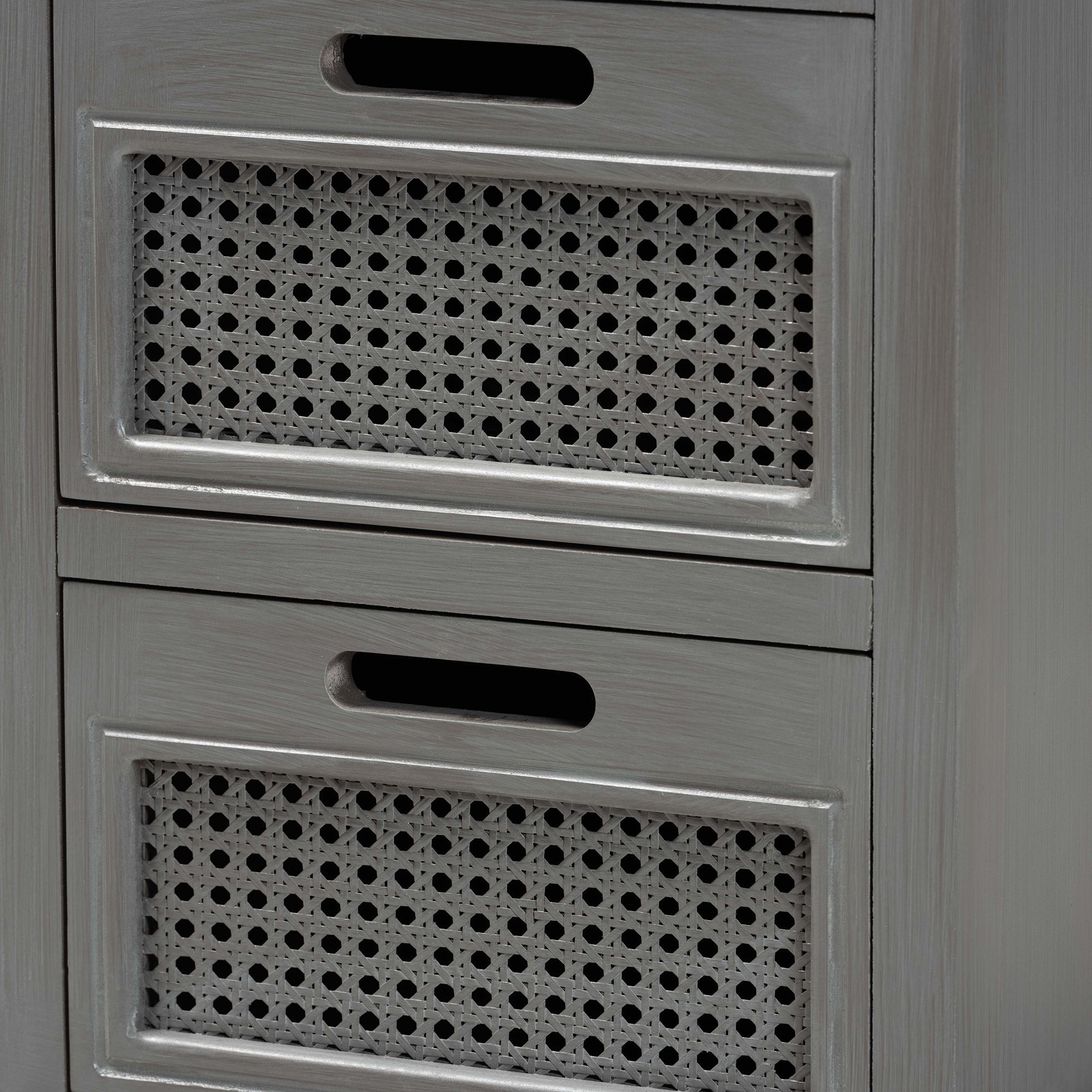 Baxton Studio Sheldon Modern and Contemporary Vintage Grey Finished Wood and Synthetic Rattan 3-Drawer End Table