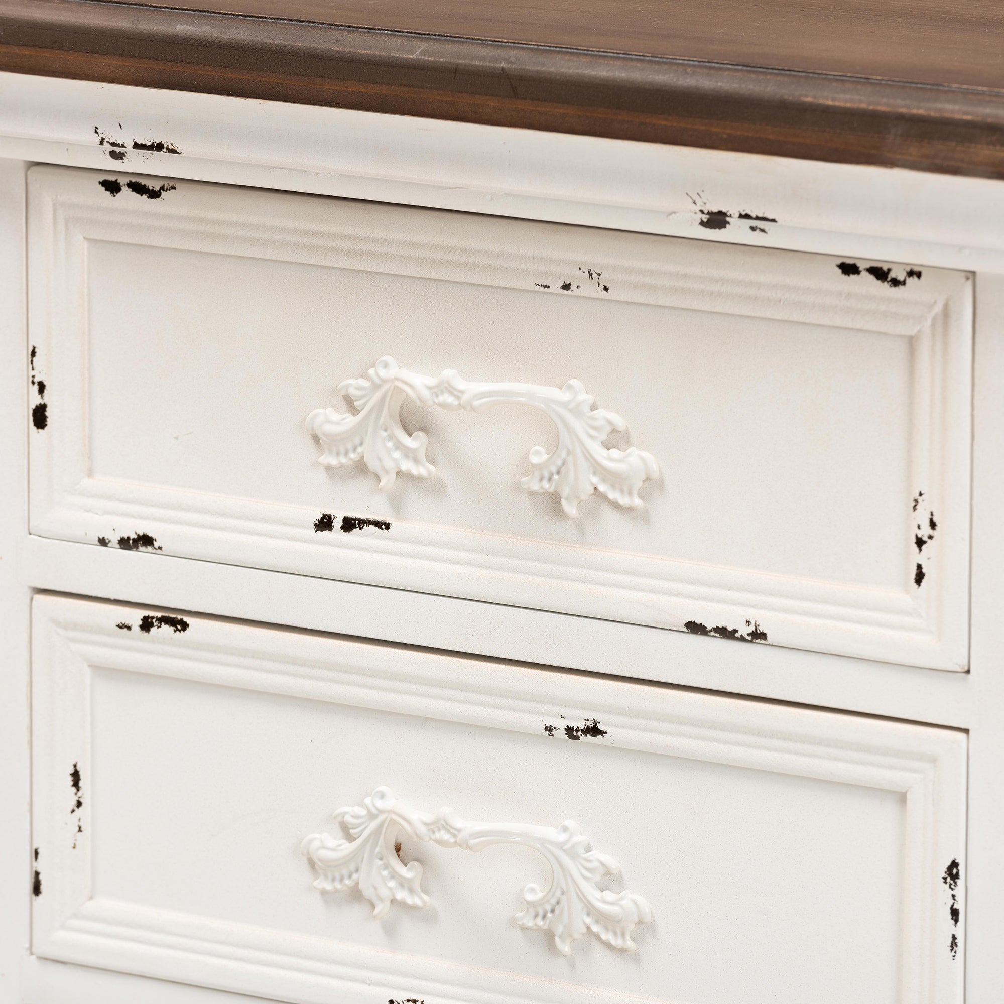 Baxton Studio Levron Classic and Traditional Walnut Brown and Antique White Finished Wood 3-Drawer End Table