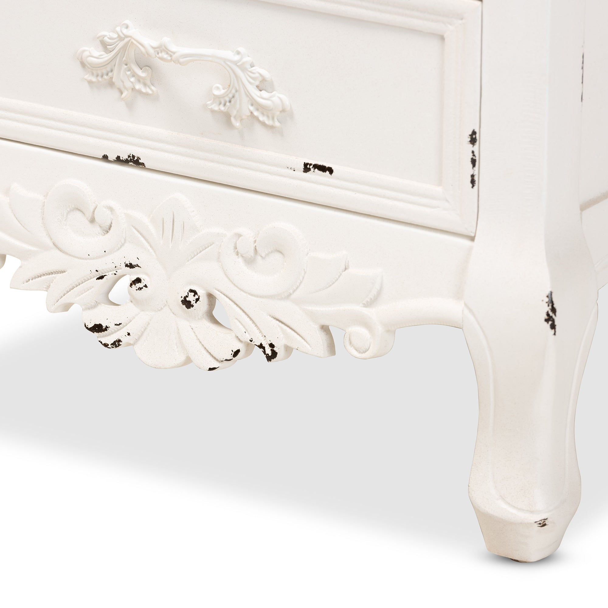 Baxton Studio Levron Classic and Traditional Walnut Brown and Antique White Finished Wood 3-Drawer End Table