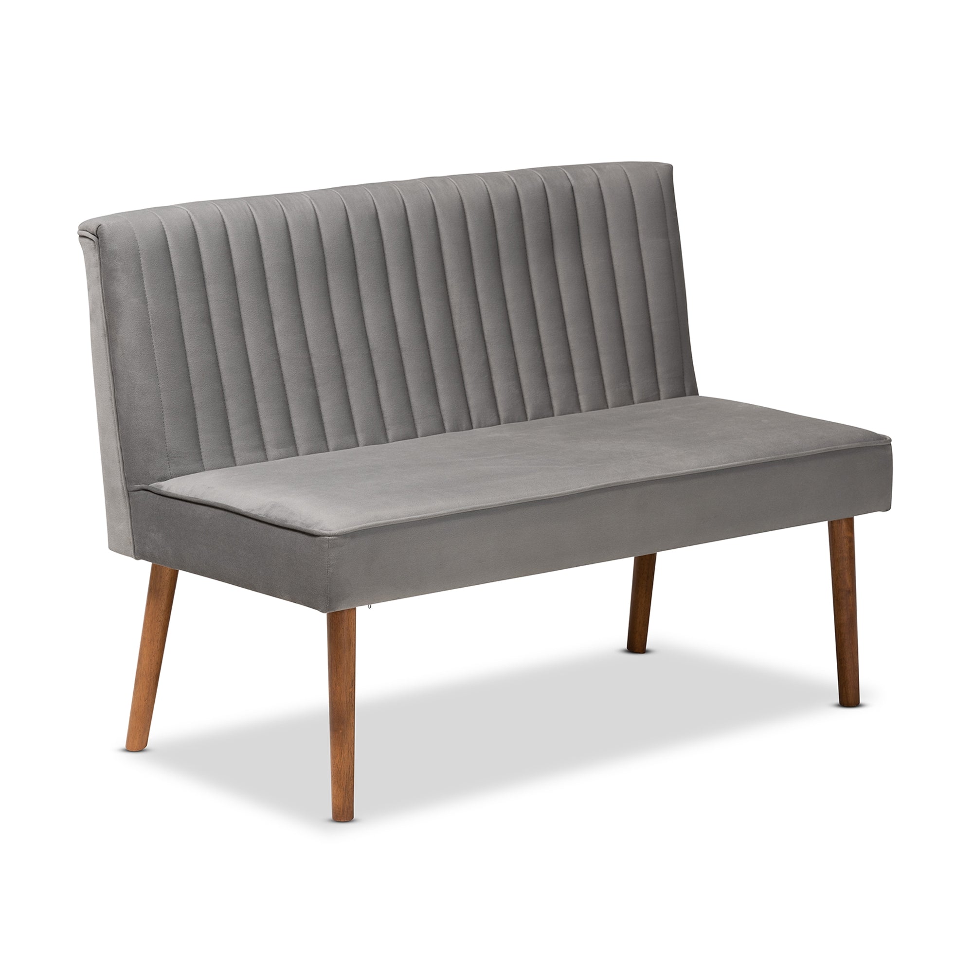Baxton Studio Alvis Mid-Century Modern Grey Velvet Upholstered and Walnut Brown Finished Wood 5-Piece Dining Nook Set