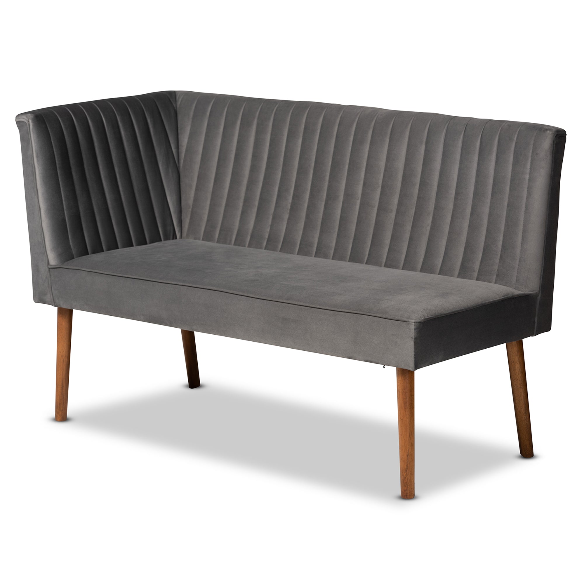 Baxton Studio Alvis Mid-Century Modern Grey Velvet Upholstered and Walnut Brown Finished Wood 4-Piece Dining Nook Set