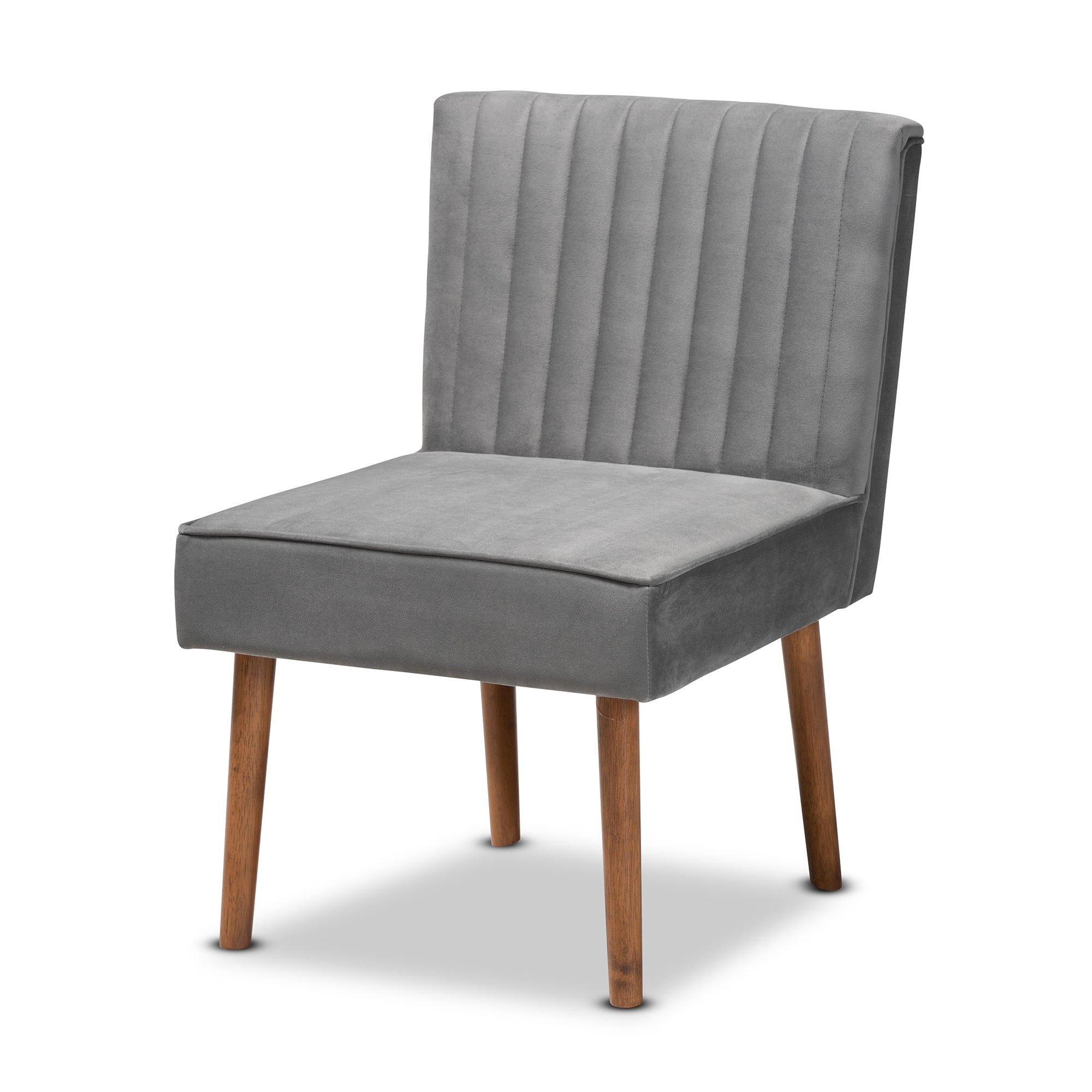 Baxton Studio Alvis Mid-Century Modern Grey Velvet Upholstered and Walnut Brown Finished Wood 4-Piece Dining Nook Set