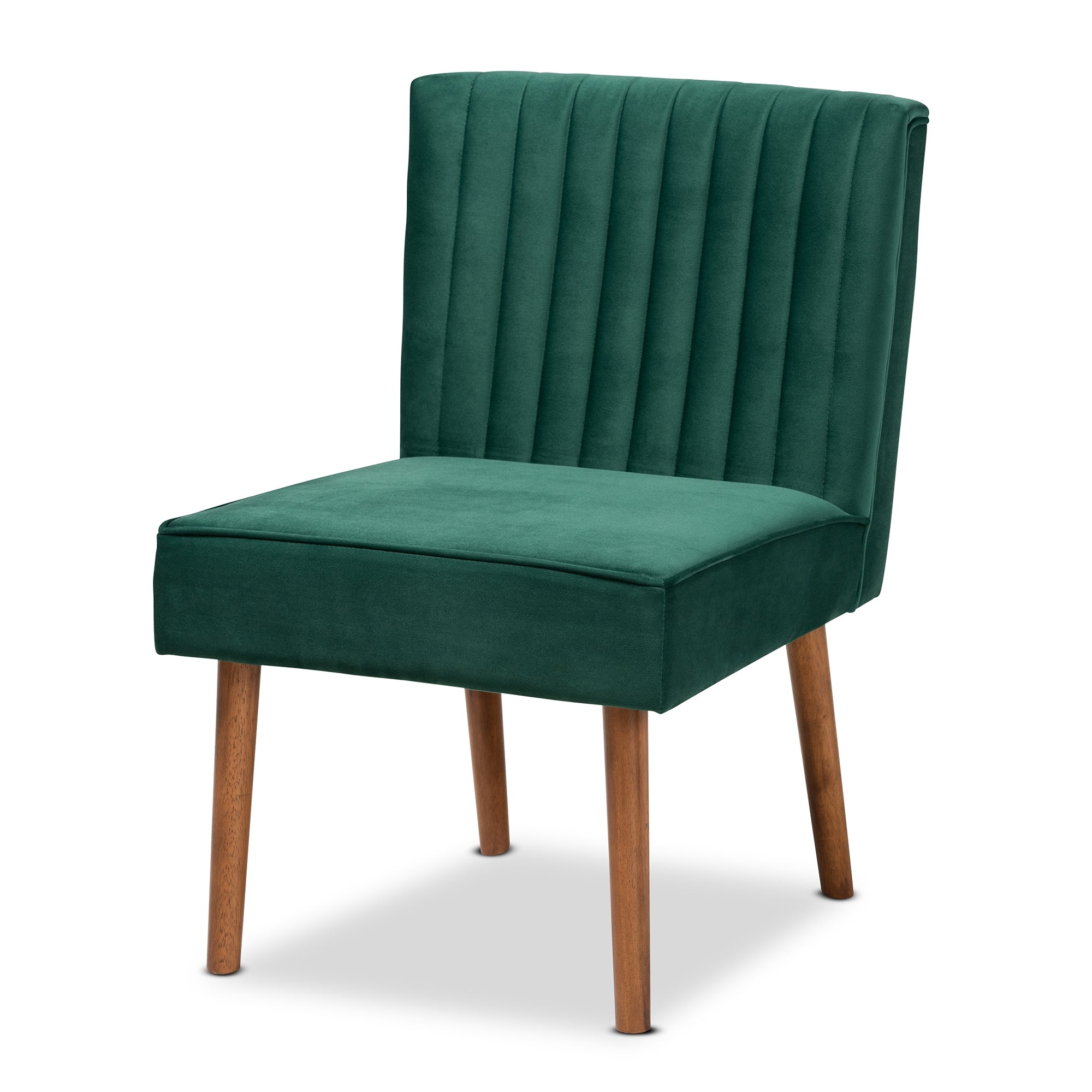 Baxton Studio Alvis Mid-Century Modern Emerald Green Velvet Upholstered and Walnut Brown Finished Wood 4-Piece Dining Nook Set