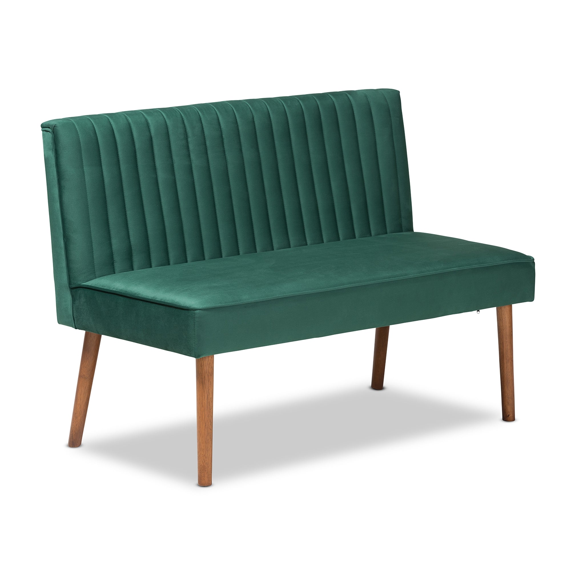 Baxton Studio Alvis Mid-Century Modern Emerald Green Velvet Upholstered and Walnut Brown Finished Wood 3-Piece Dining Nook Set