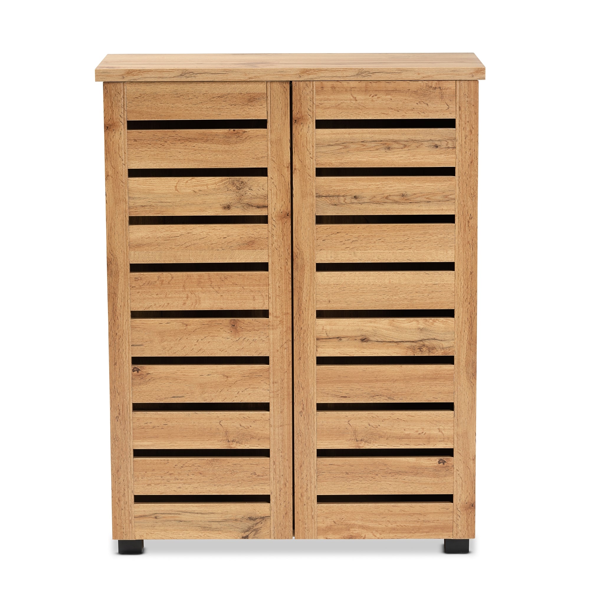 Baxton Studio Adalwin Modern and Contemporary Oak Brown Finished Wood 2-Door Shoe Storage Cabinet