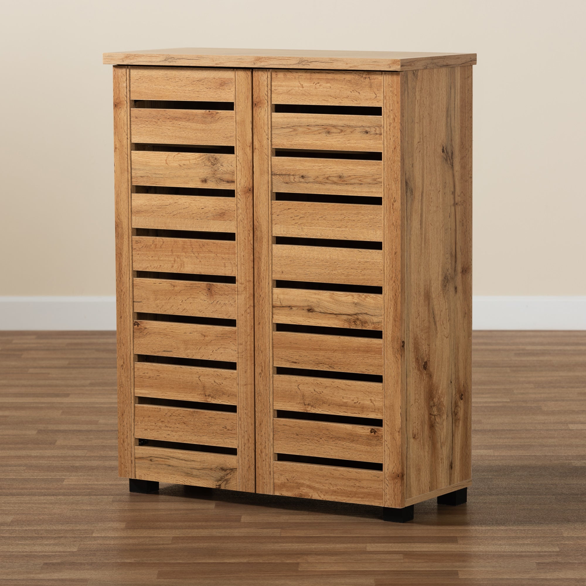 Baxton Studio Adalwin Modern and Contemporary Oak Brown Finished Wood 2-Door Shoe Storage Cabinet