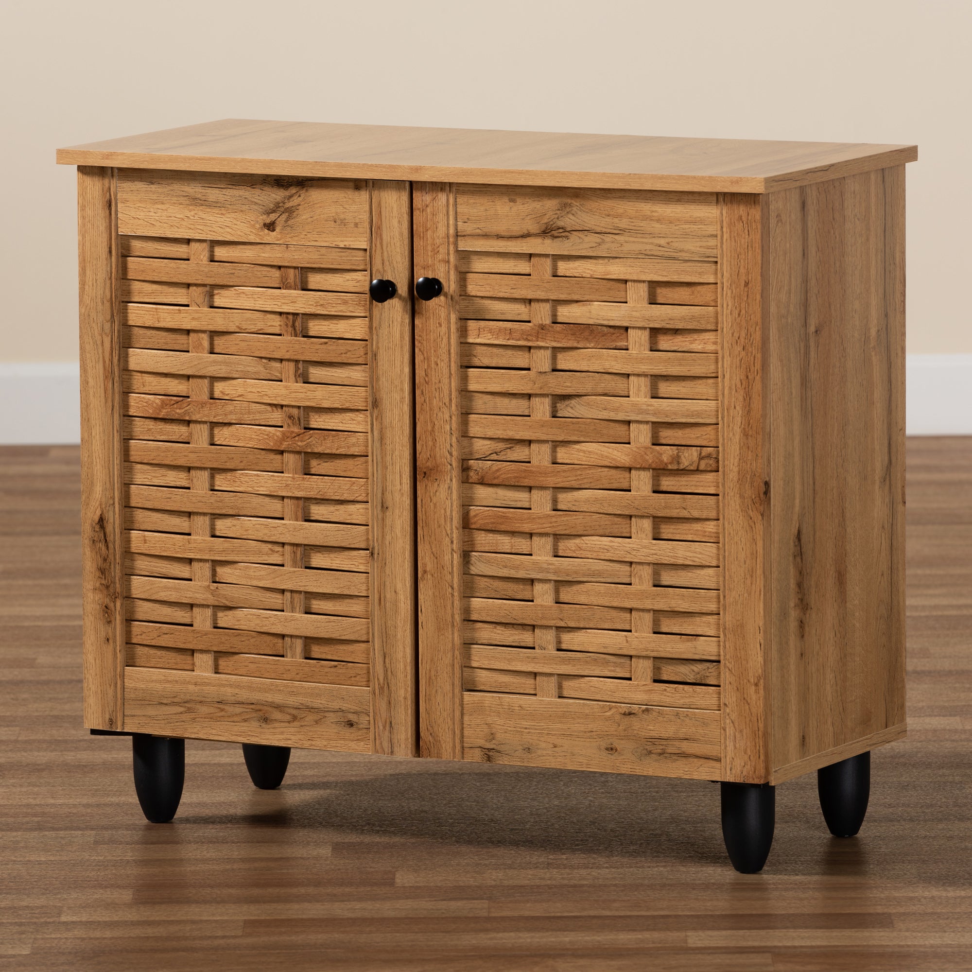 Baxton Studio Winda Modern and Contemporary Oak Brown Finished Wood 2-Door Shoe Cabinet