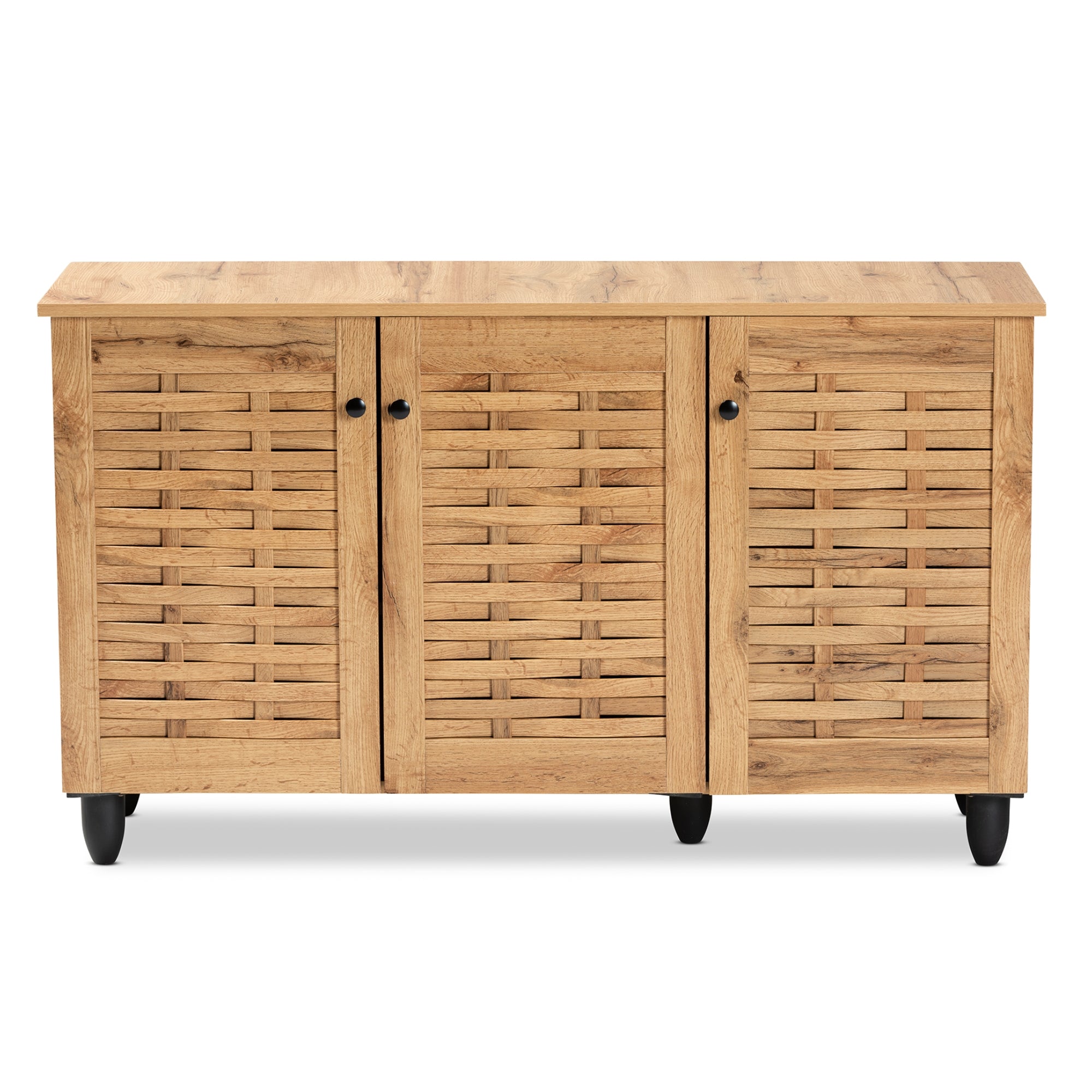 Baxton Studio Winda Modern and Contemporary Oak Brown Finished Wood 3-Door Shoe Cabinet