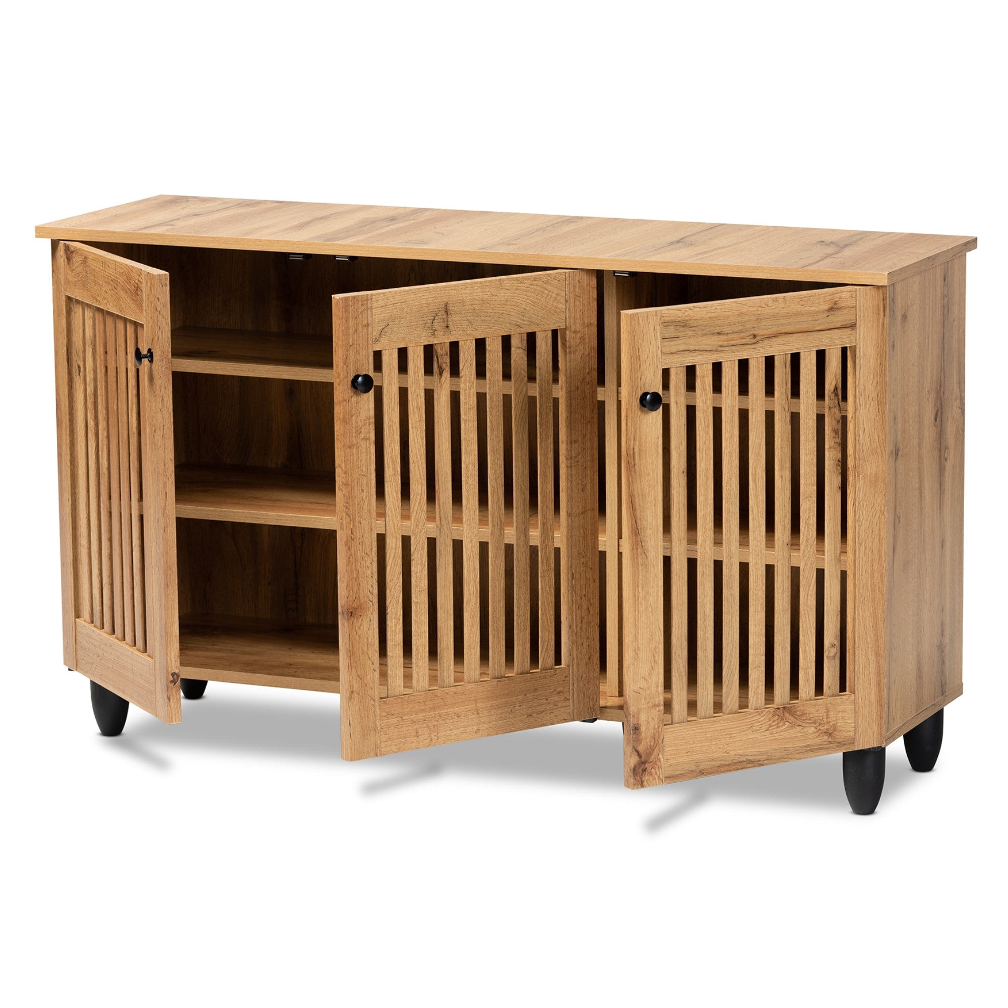 Baxton Studio Fernanda Modern and Contemporary Oak Brown Finished Wood 3-Door Shoe Cabinet
