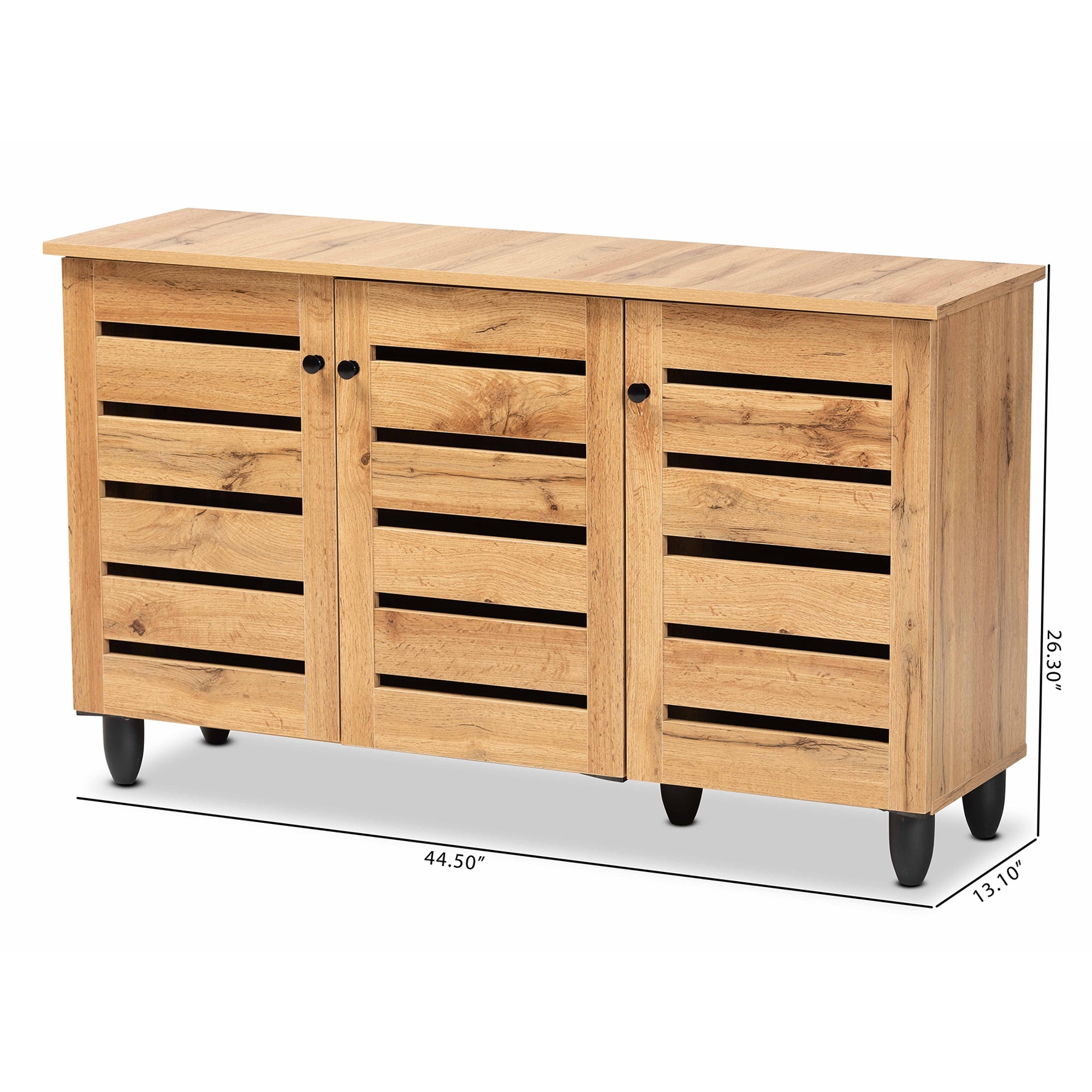 Baxton Studio Gisela Modern and Contemporary Oak Brown Finished Wood 3-Door Shoe Storage Cabinet