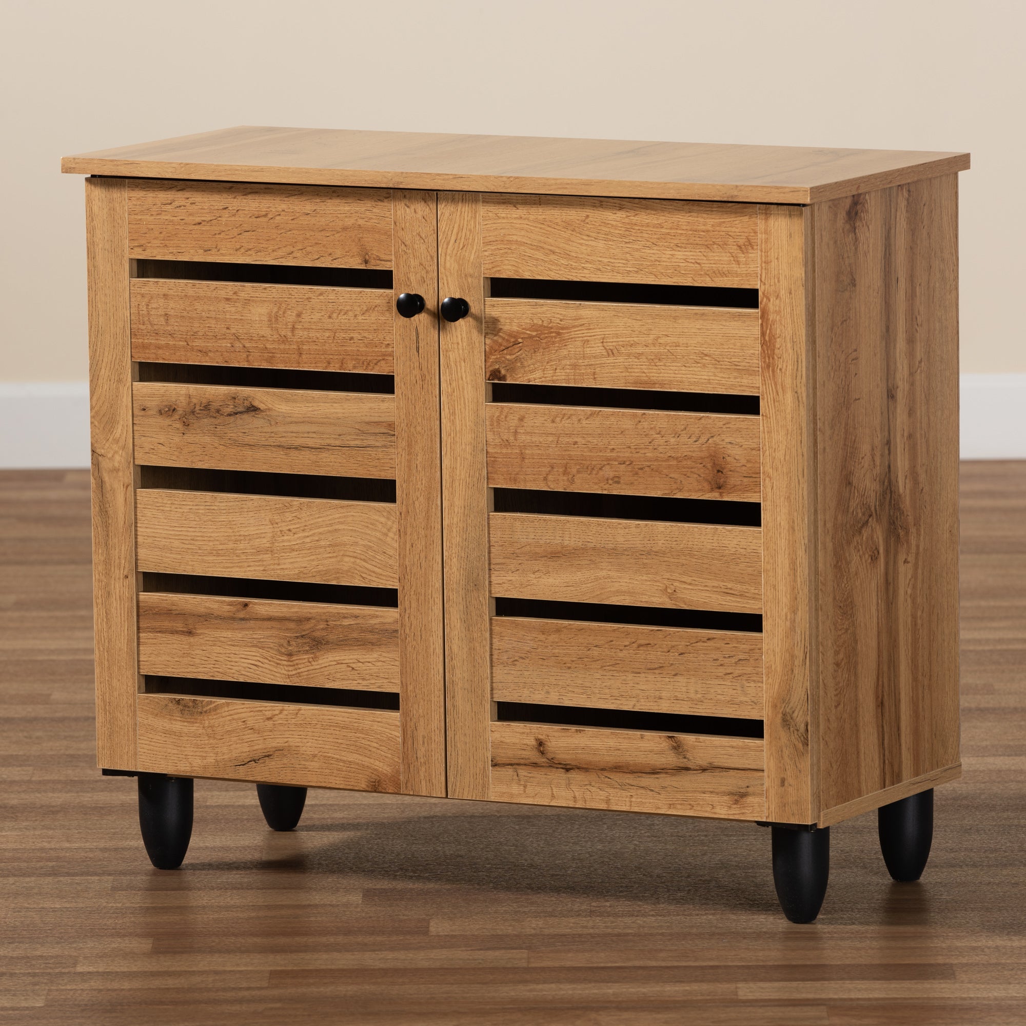 Baxton Studio Gisela Modern and Contemporary Oak Brown Finished Wood 2-Door Shoe Storage Cabinet