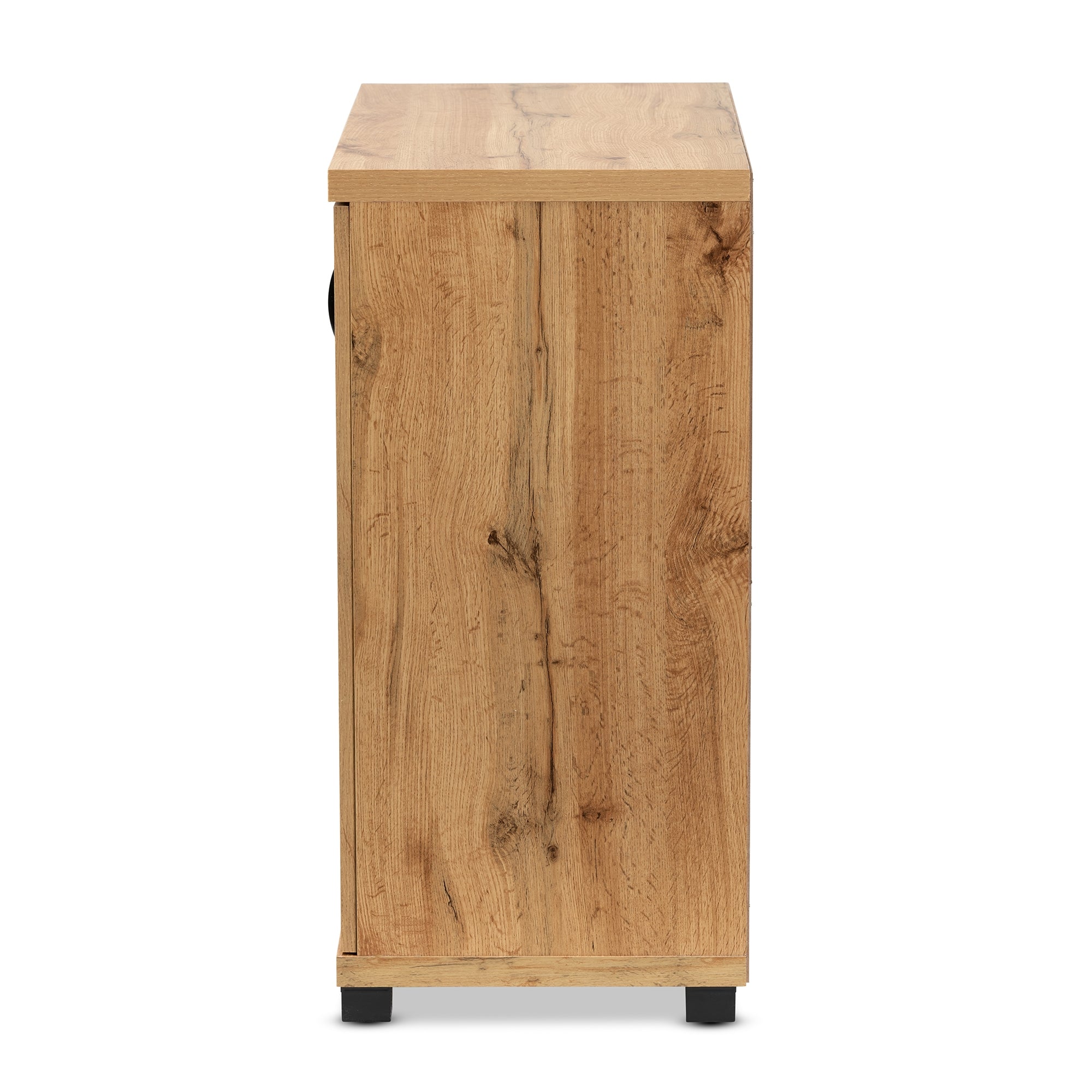Baxton Studio Zentra Modern and Contemporary Oak Brown Finished Wood 2-Door Storage Cabinet with Glass Doors
