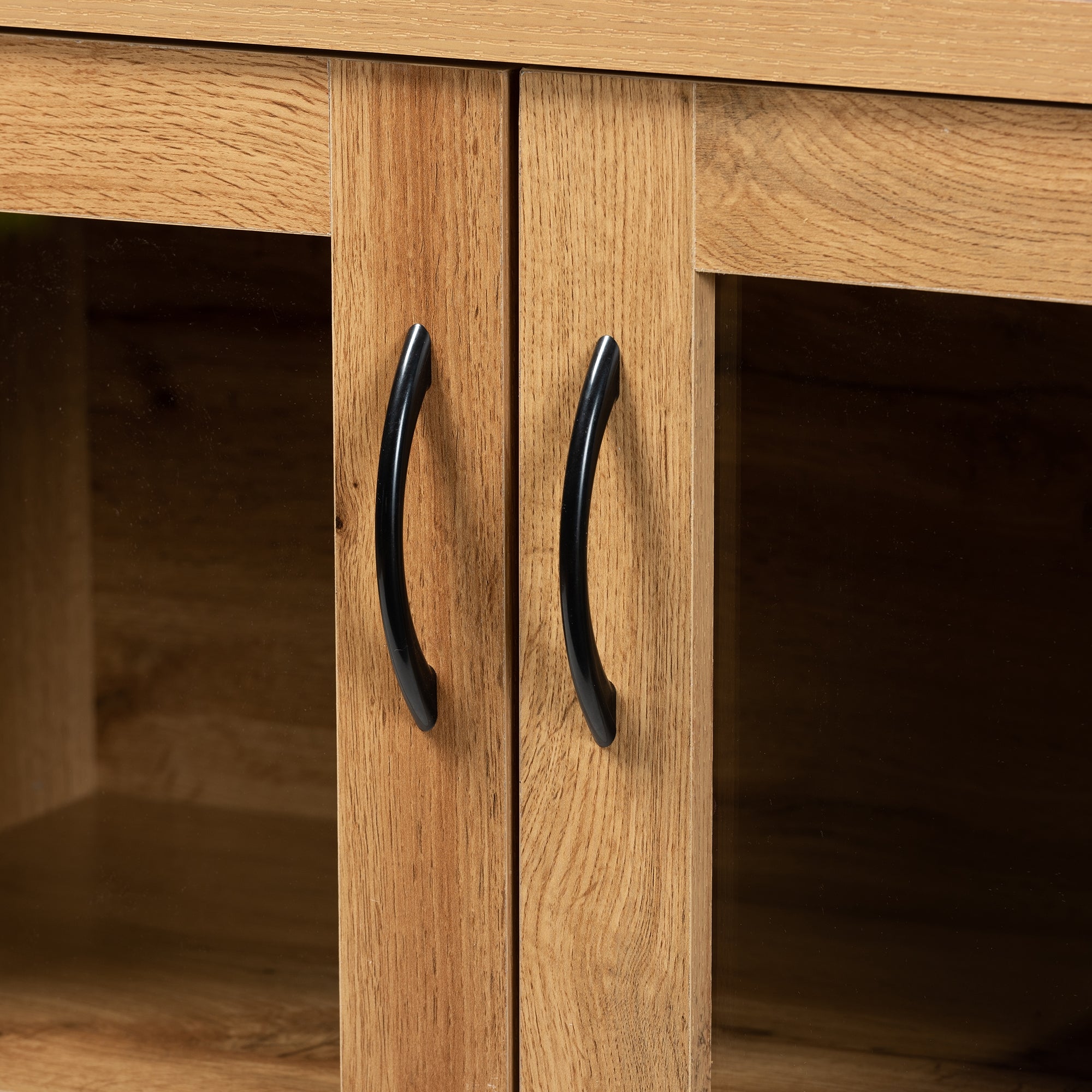 Baxton Studio Zentra Modern and Contemporary Oak Brown Finished Wood 2-Door Storage Cabinet with Glass Doors