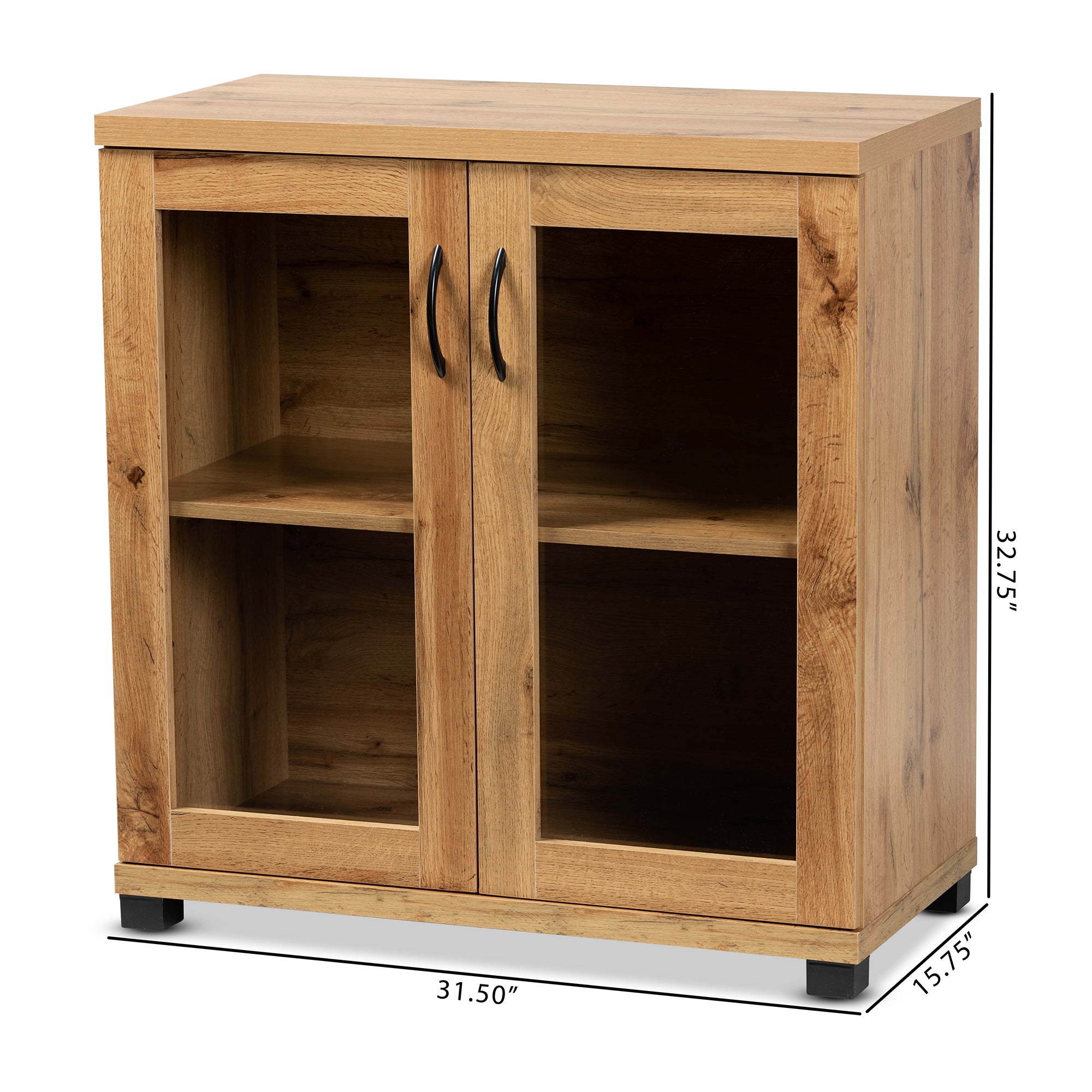 Baxton Studio Zentra Modern and Contemporary Oak Brown Finished Wood 2-Door Storage Cabinet with Glass Doors
