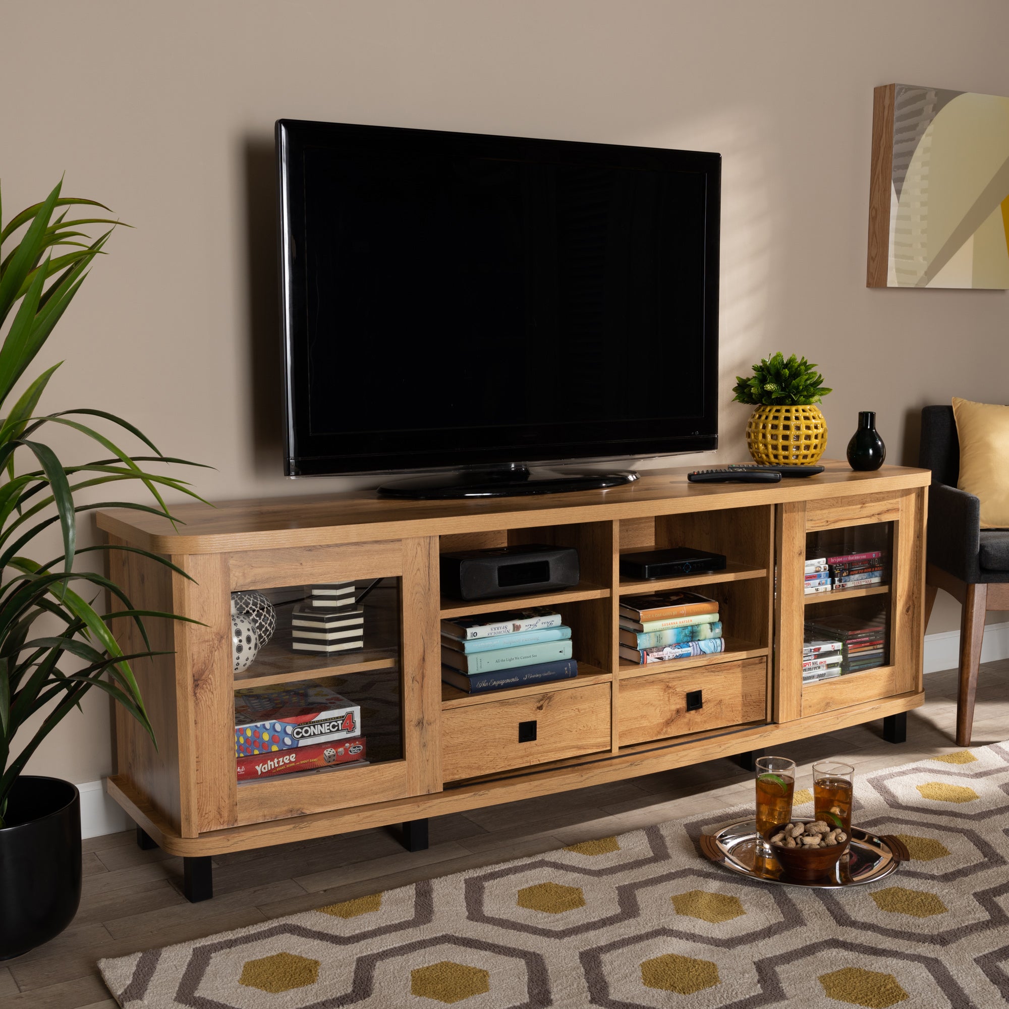 Baxton Studio Walda Modern and Contemporary Oak Brown Finished Wood 2-Drawer TV Stand