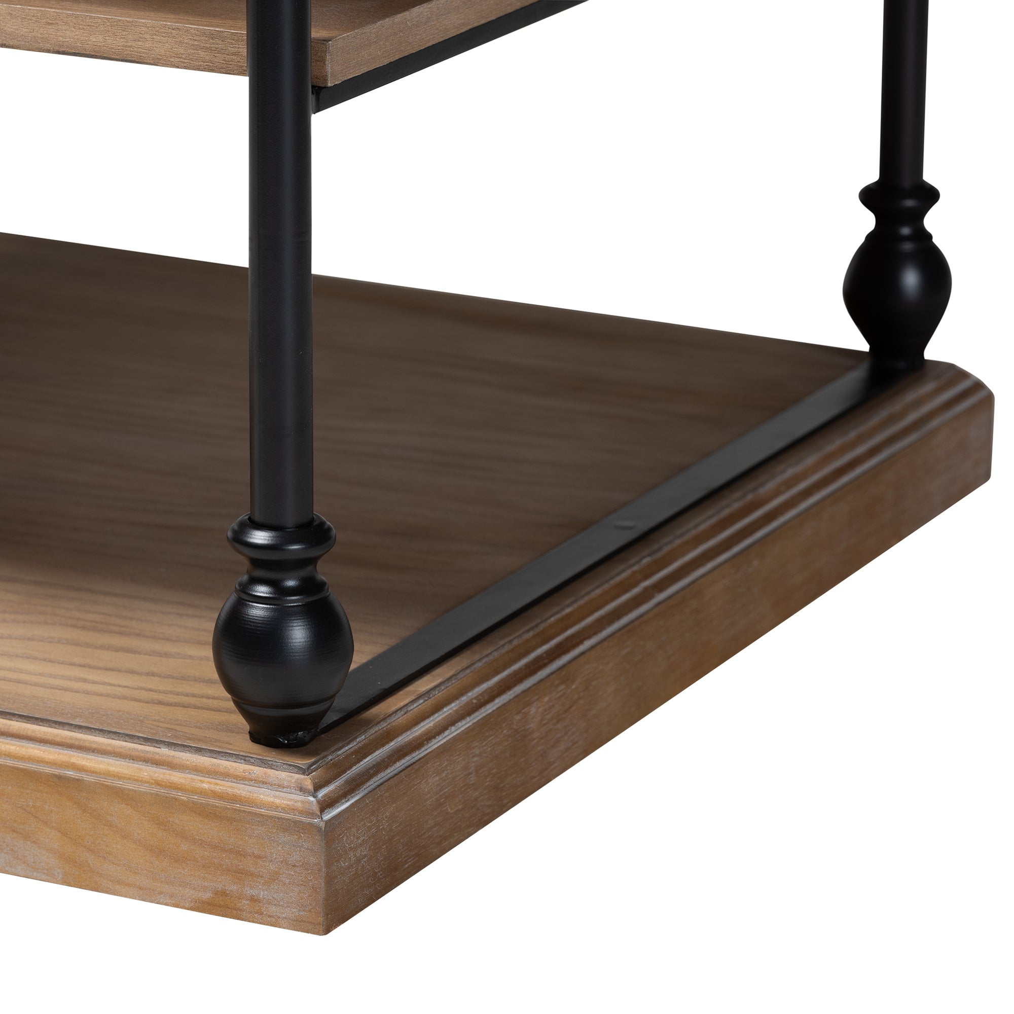 Baxton Studio Sebastian Traditional Industrial Greywashed Wood and Black Metal 3-Tier End Table