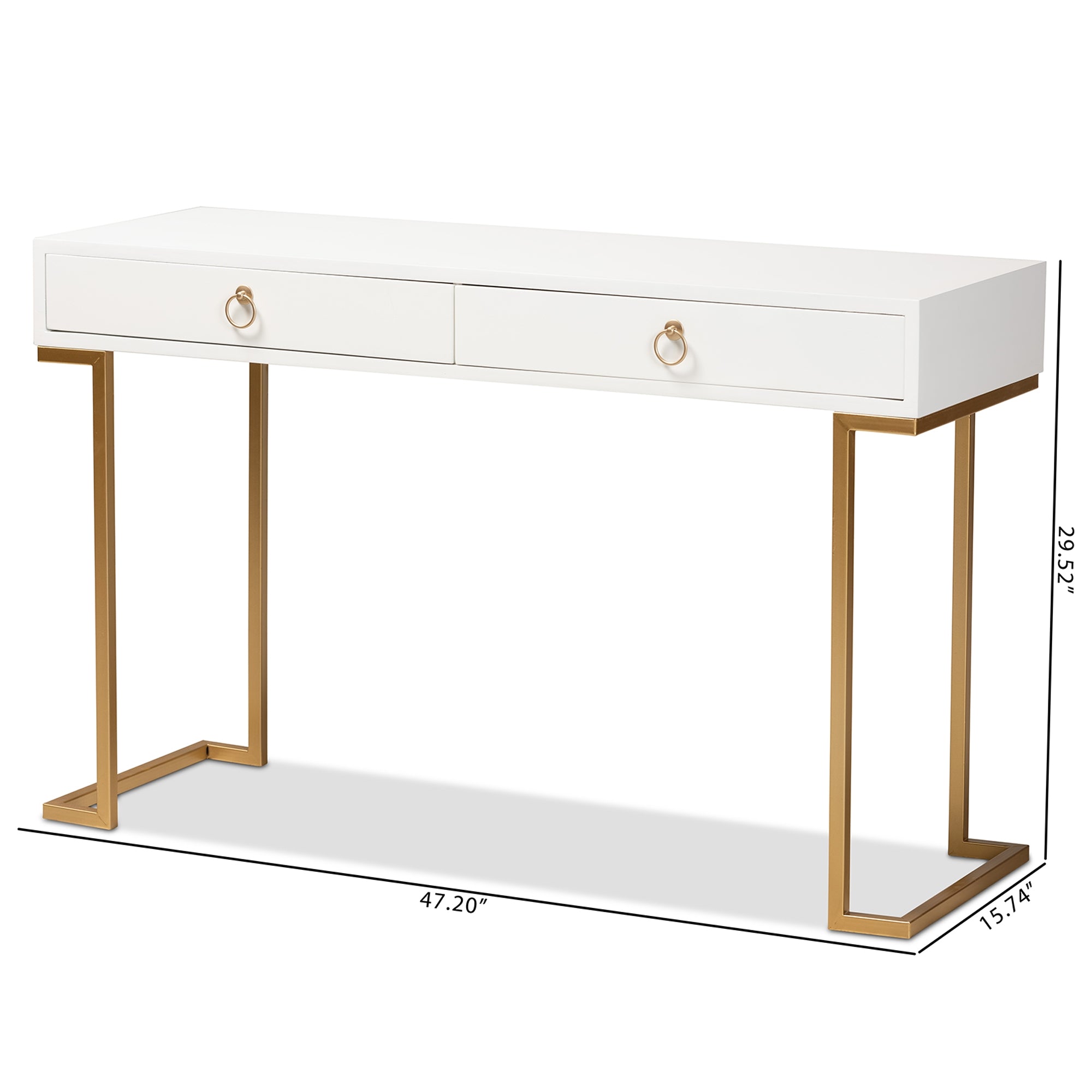 Baxton Studio Beagan Modern and Contemporary White Finished Wood and Gold Metal 2-Drawer Console Table