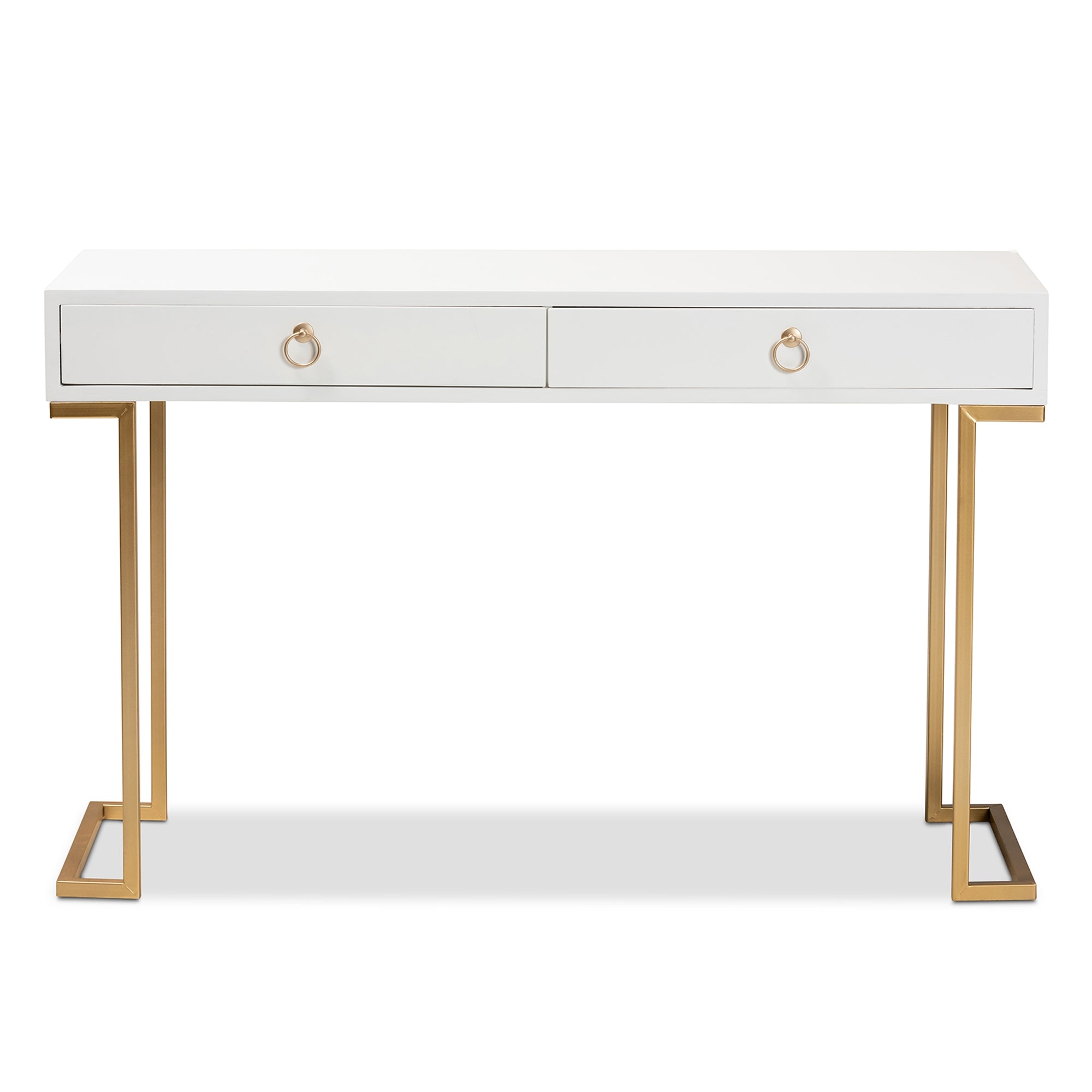 Baxton Studio Beagan Modern and Contemporary White Finished Wood and Gold Metal 2-Drawer Console Table