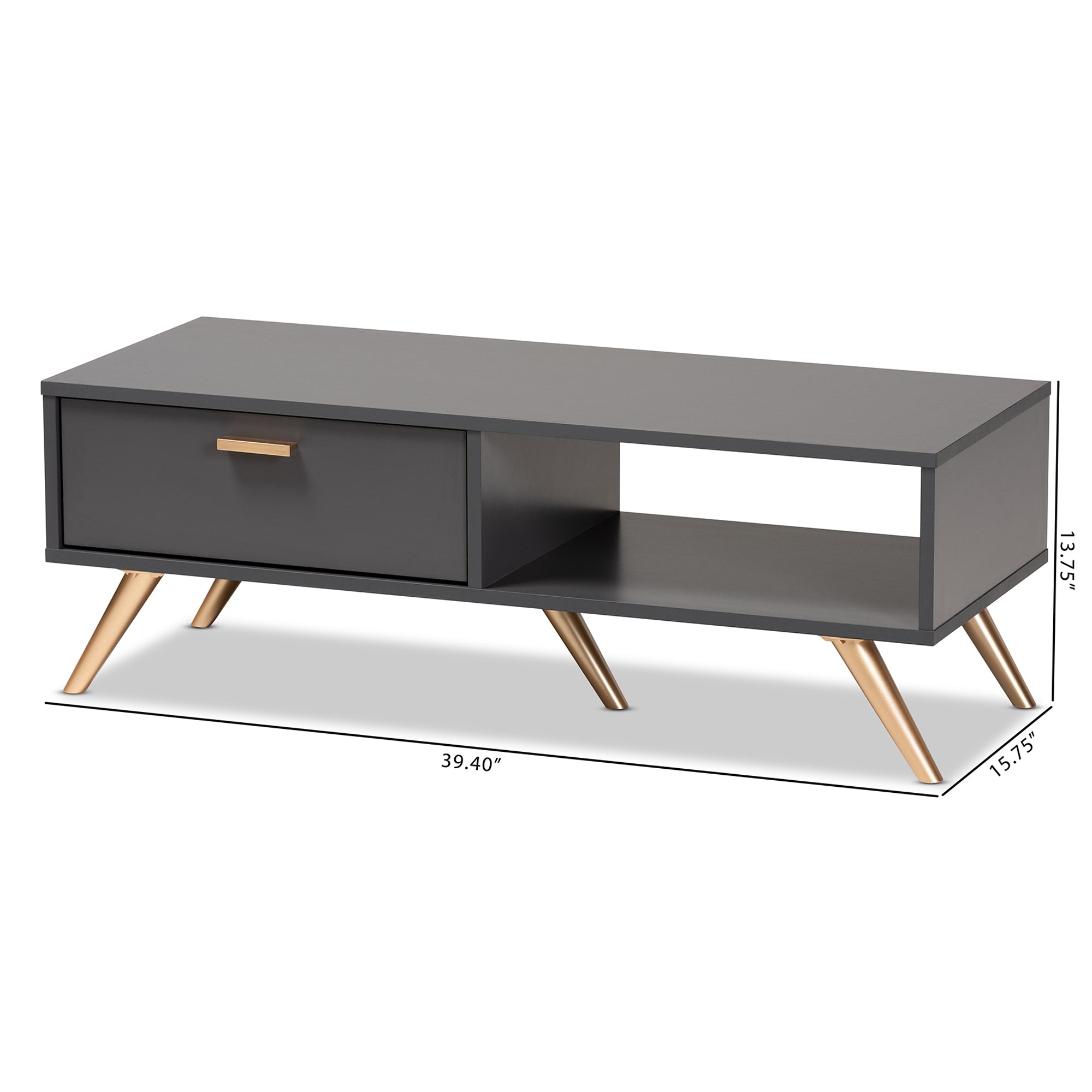 Baxton Studio Kelson Modern and Contemporary Dark Grey and Gold Finished Wood Coffee Table