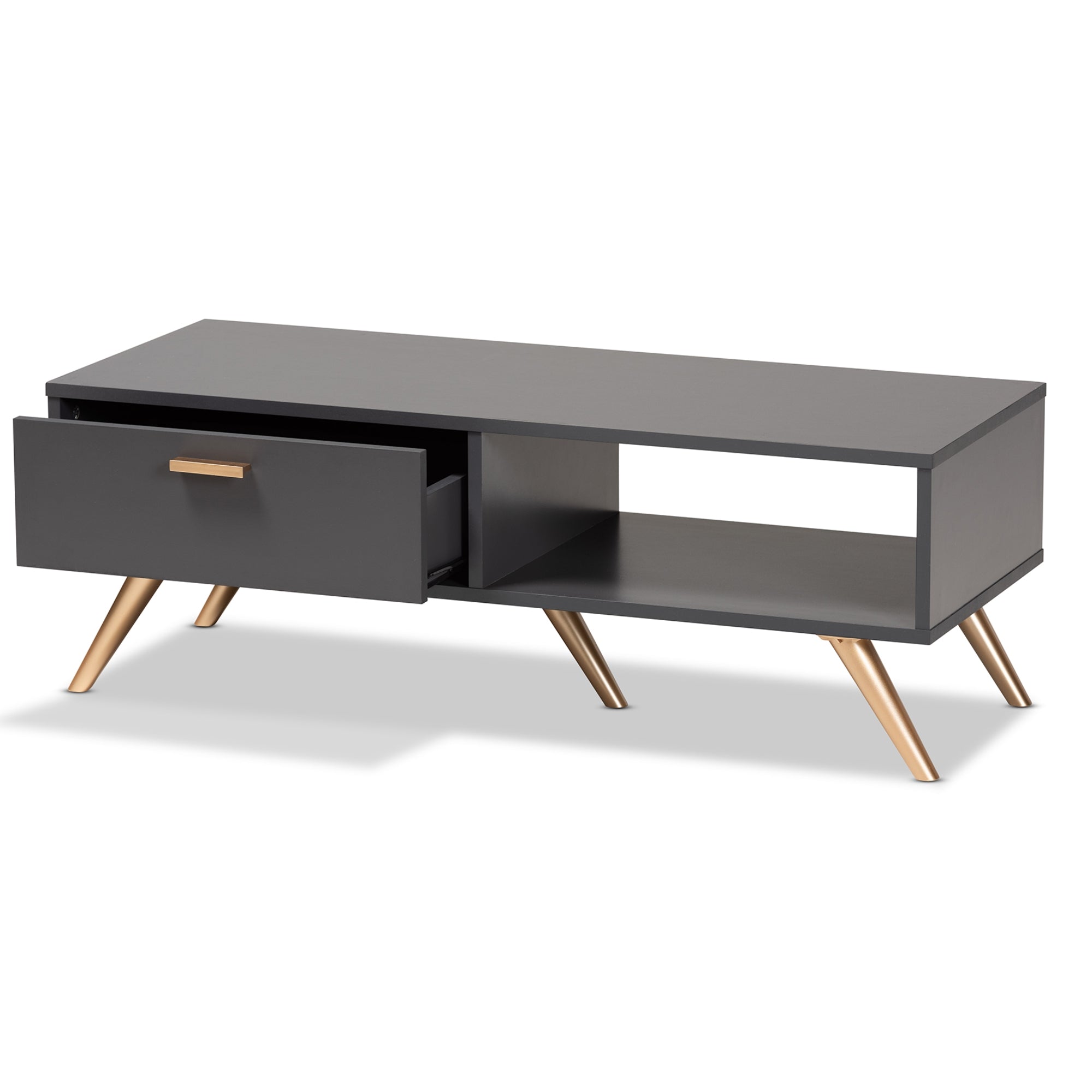 Baxton Studio Kelson Modern and Contemporary Dark Grey and Gold Finished Wood Coffee Table