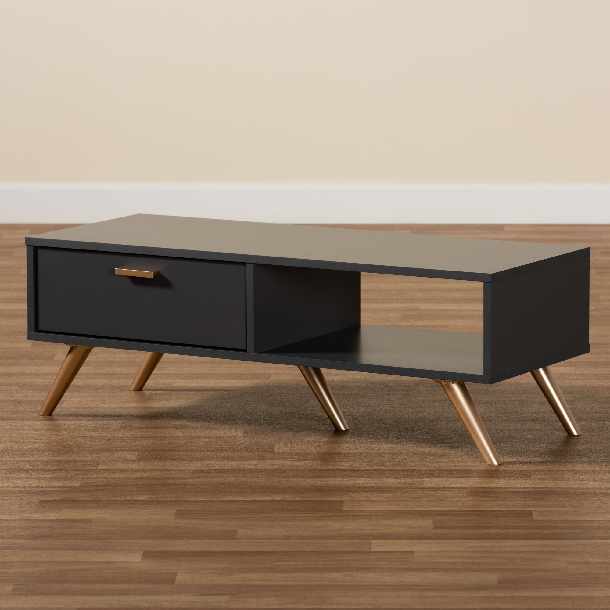 Baxton Studio Kelson Modern and Contemporary Dark Grey and Gold Finished Wood Coffee Table