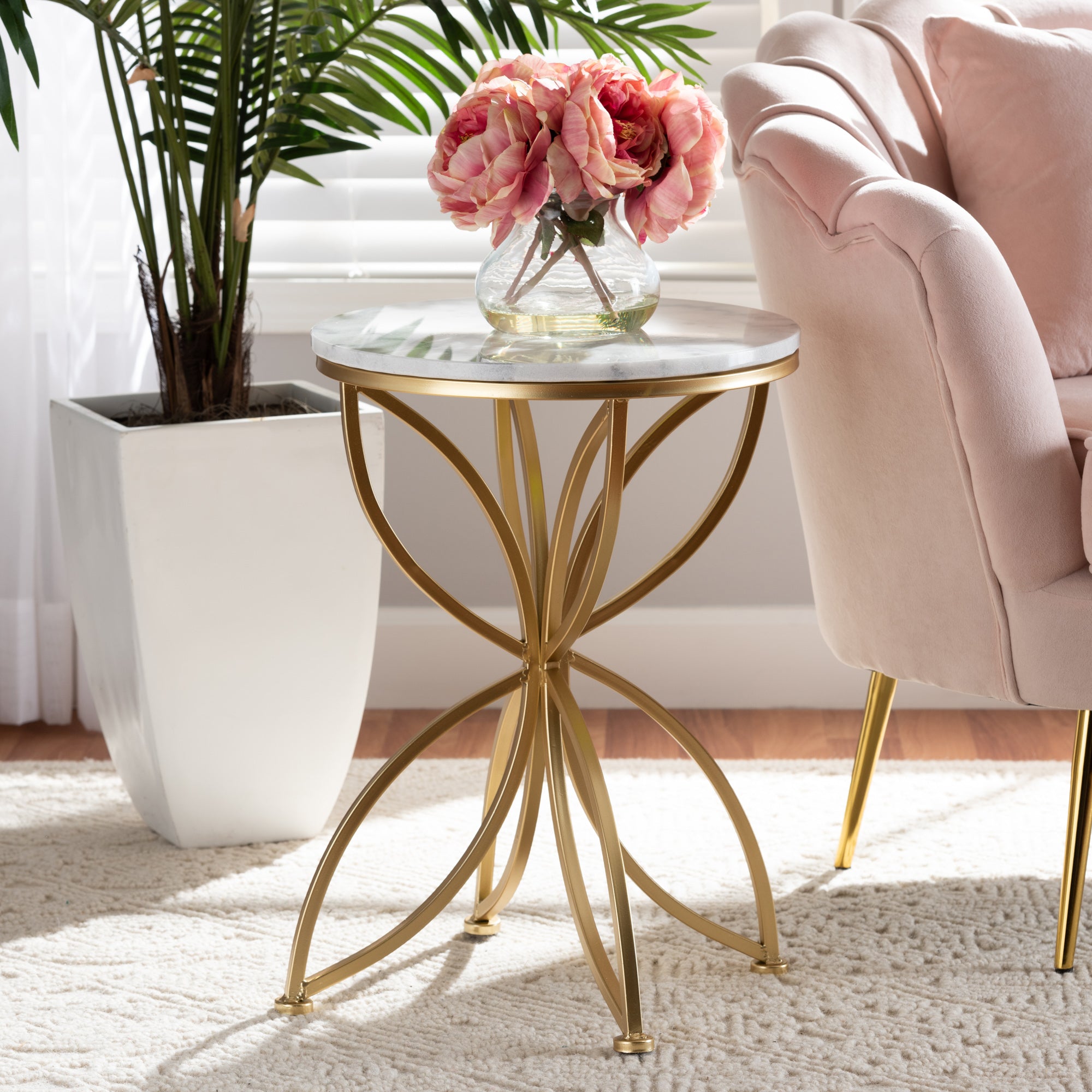 Baxton Studio Jaclyn Modern and Contemporary Gold Finished Metal End Table with Marble Tabletop