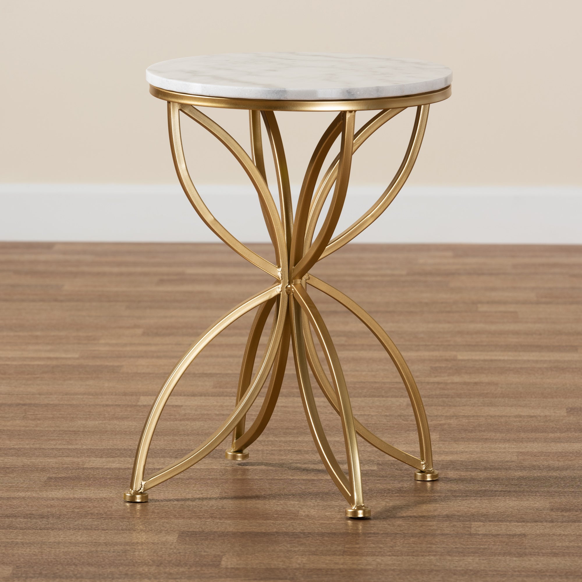 Baxton Studio Jaclyn Modern and Contemporary Gold Finished Metal End Table with Marble Tabletop