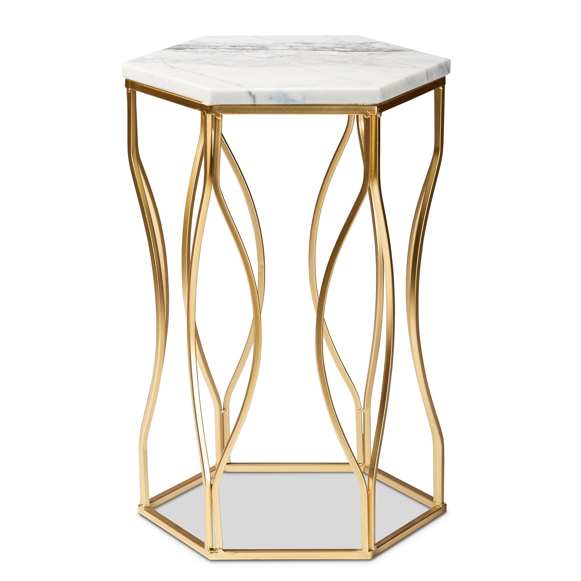 Baxton Studio Kalena Modern and Contemporary Gold Metal End Table with Marble Tabletop