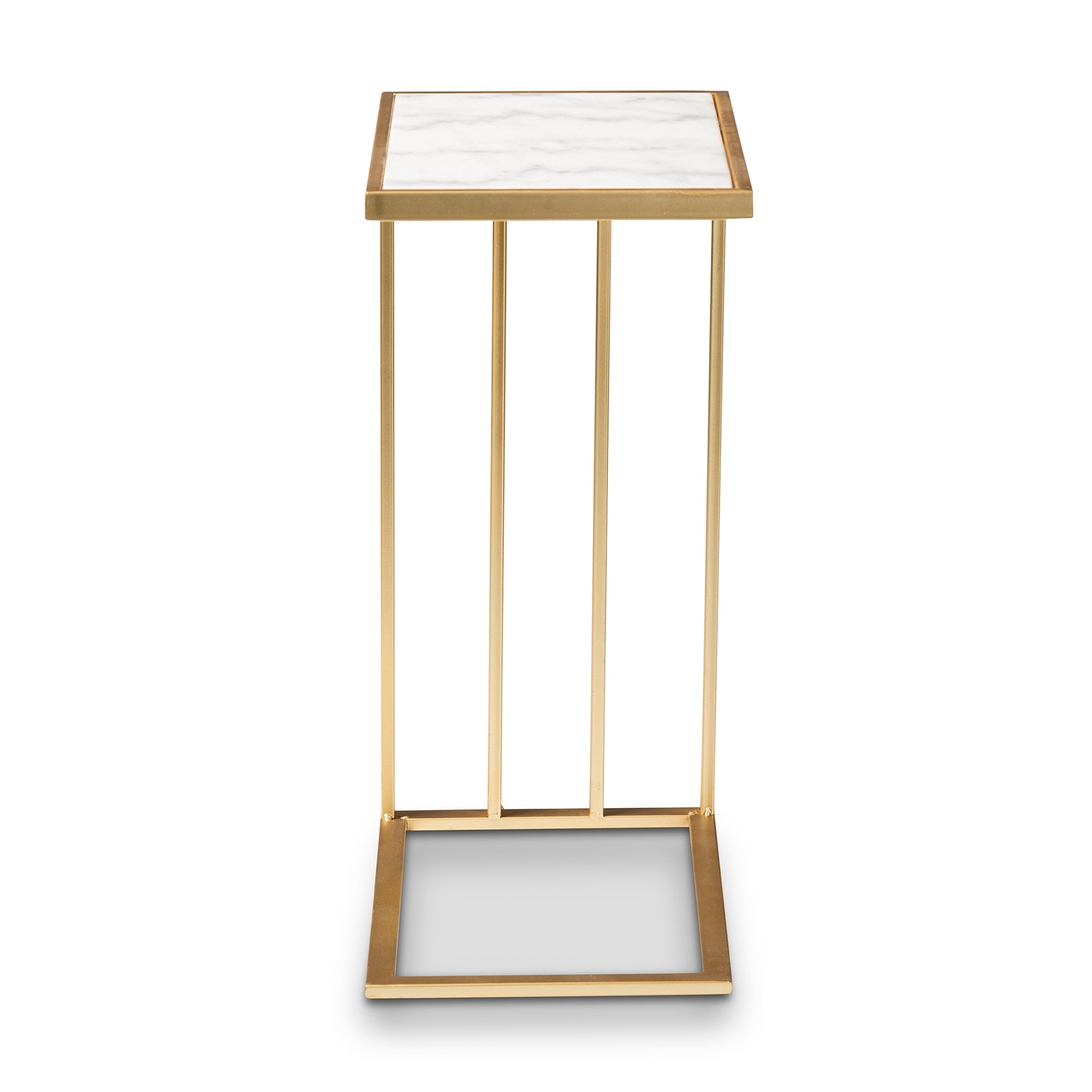 Baxton Studio Parkin Modern and Contemporary Gold Finished Metal C Shaped End Table with Marble Tabletop