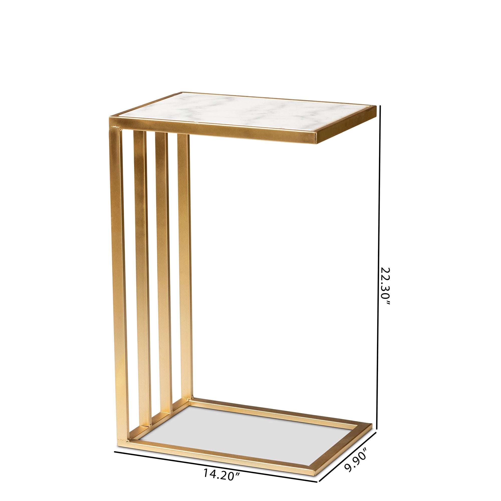 Baxton Studio Parkin Modern and Contemporary Gold Finished Metal C Shaped End Table with Marble Tabletop