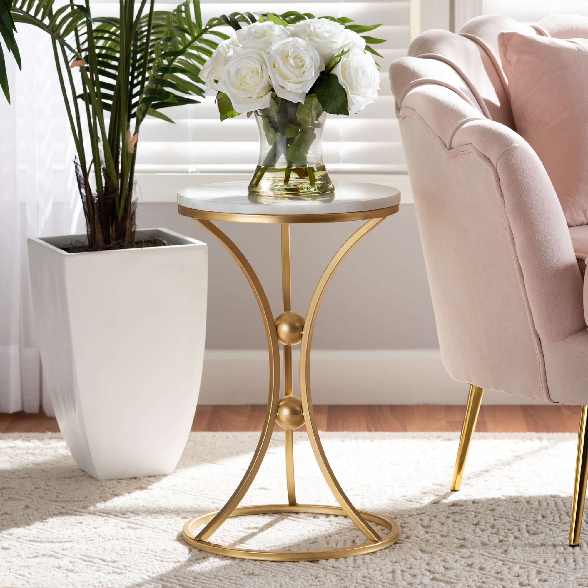Baxton Studio Tarmon Modern and Contemporary Gold Finished Metal End Table with Marble Tabletop