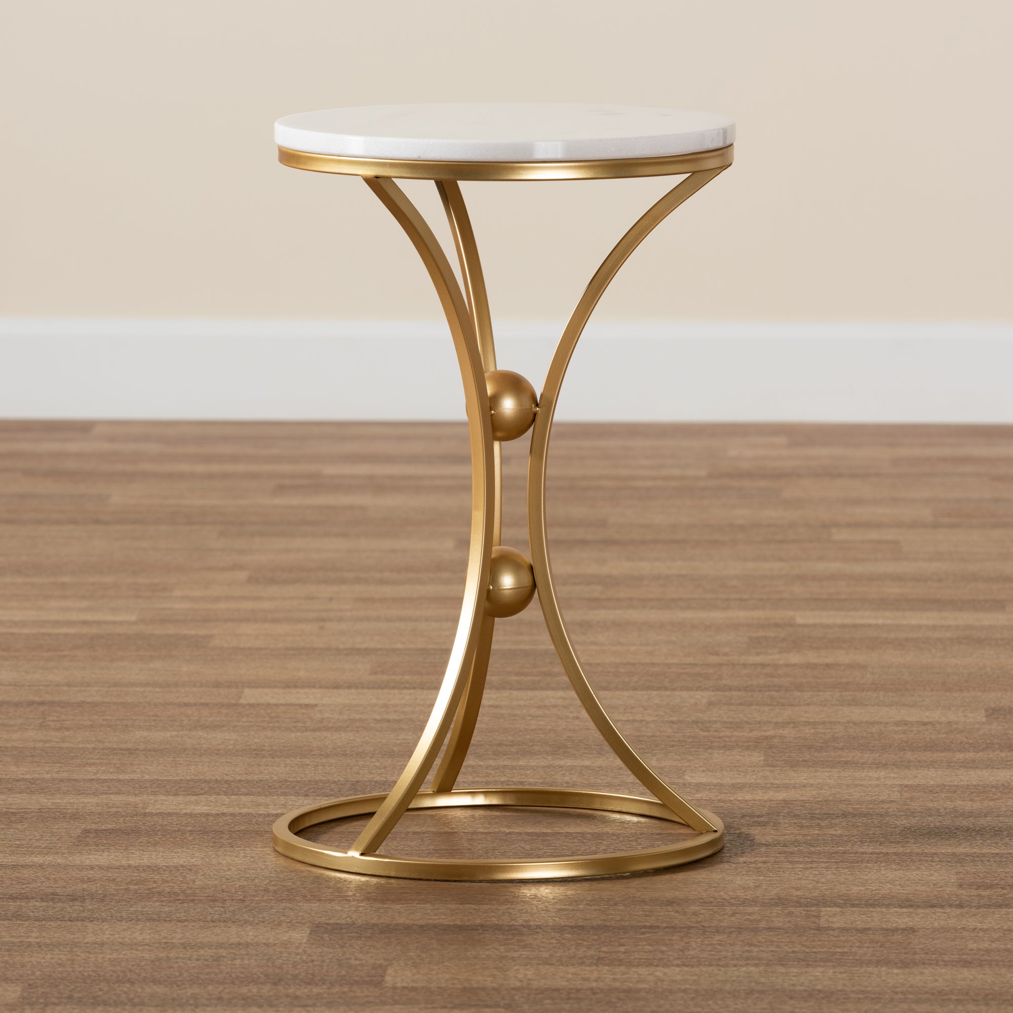 Baxton Studio Tarmon Modern and Contemporary Gold Finished Metal End Table with Marble Tabletop