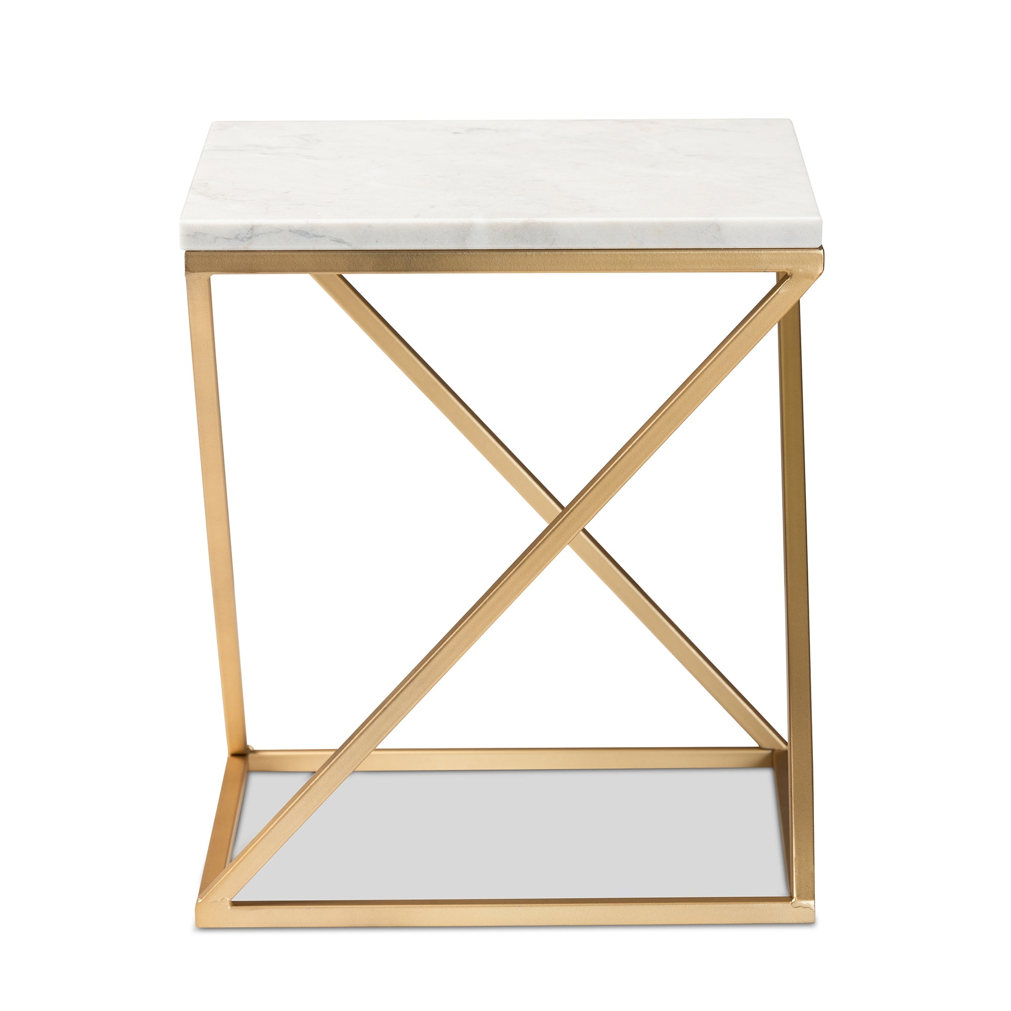 Baxton Studio Hadley Modern and Contemporary Gold Finished Metal End Table with Marble Tabletop