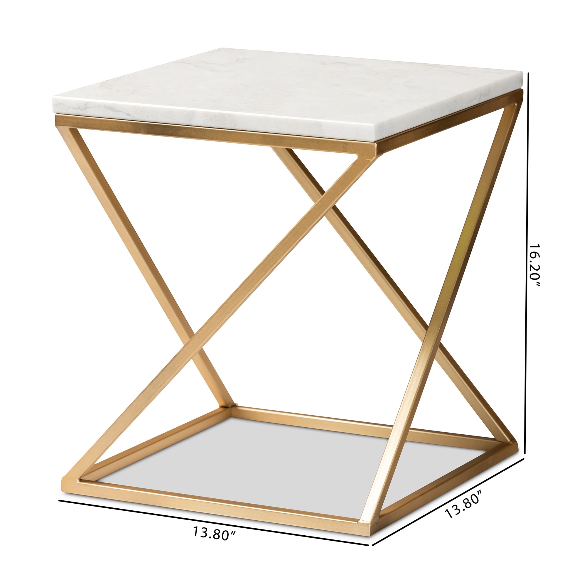 Baxton Studio Hadley Modern and Contemporary Gold Finished Metal End Table with Marble Tabletop