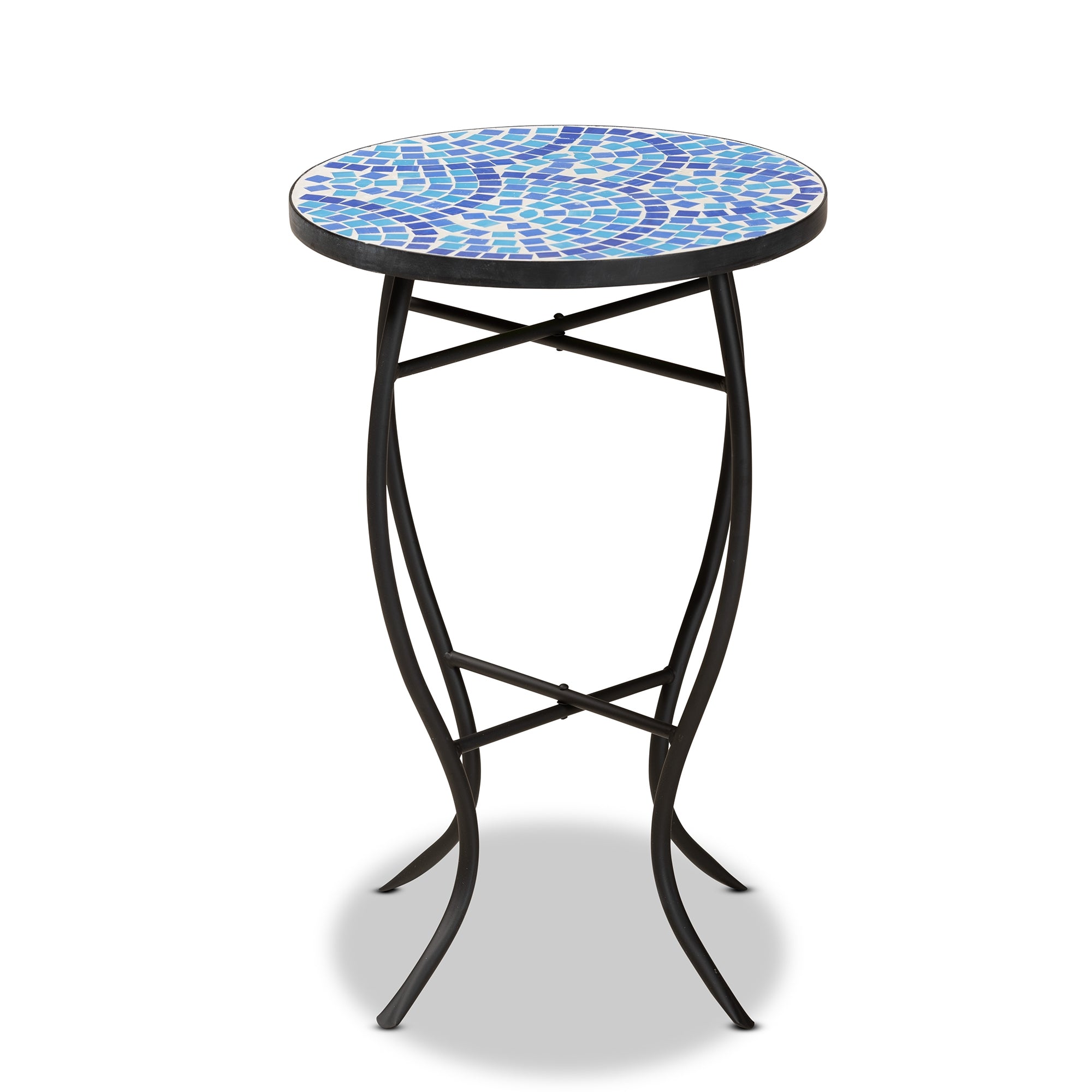 Baxton Studio Gaenor Modern and Contemporary Black Metal and Blue Glass Plant Stand
