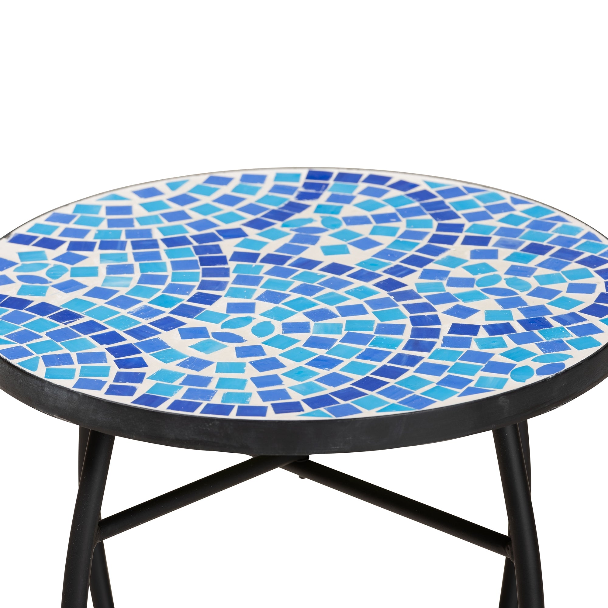Baxton Studio Gaenor Modern and Contemporary Black Metal and Blue Glass Plant Stand