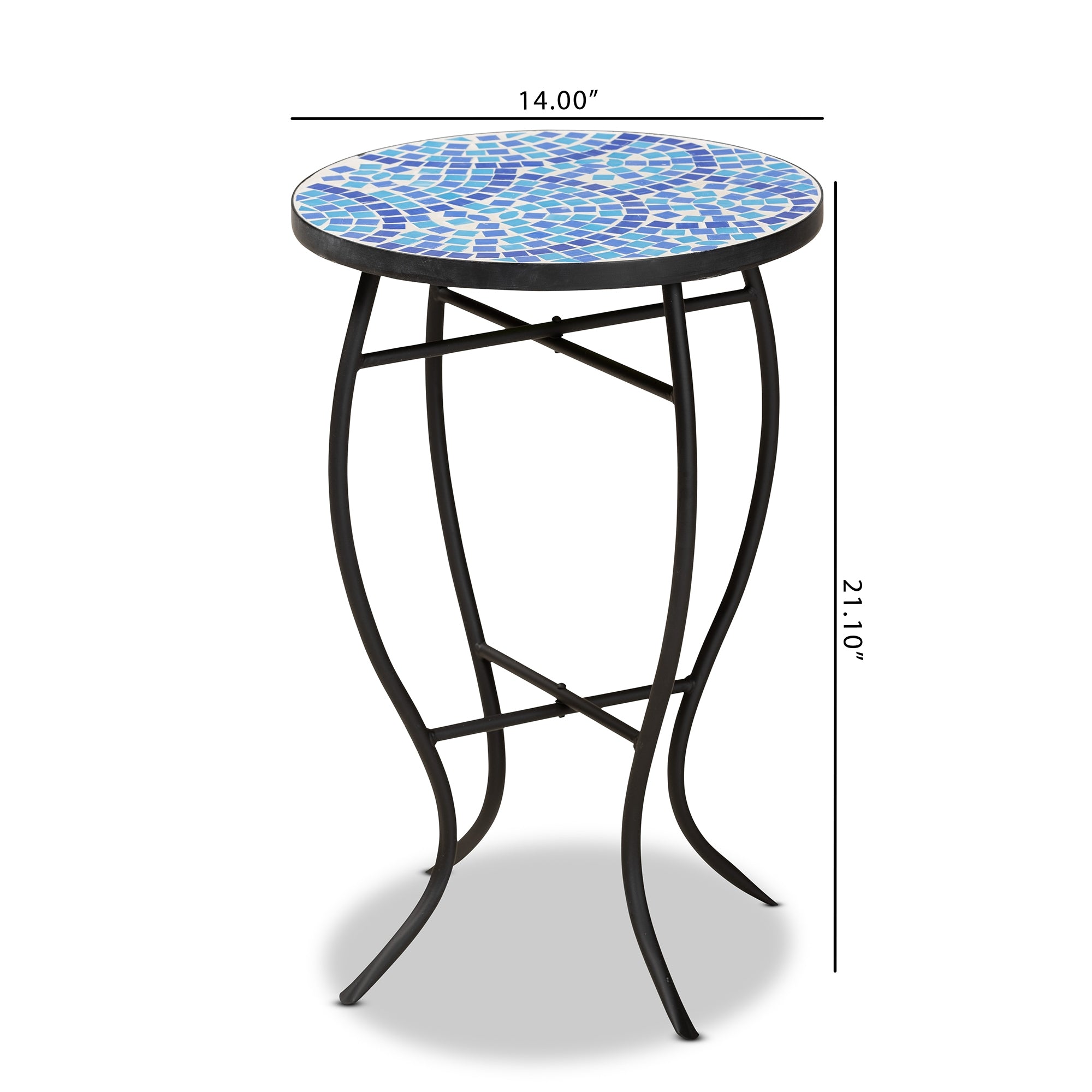 Baxton Studio Gaenor Modern and Contemporary Black Metal and Blue Glass Plant Stand