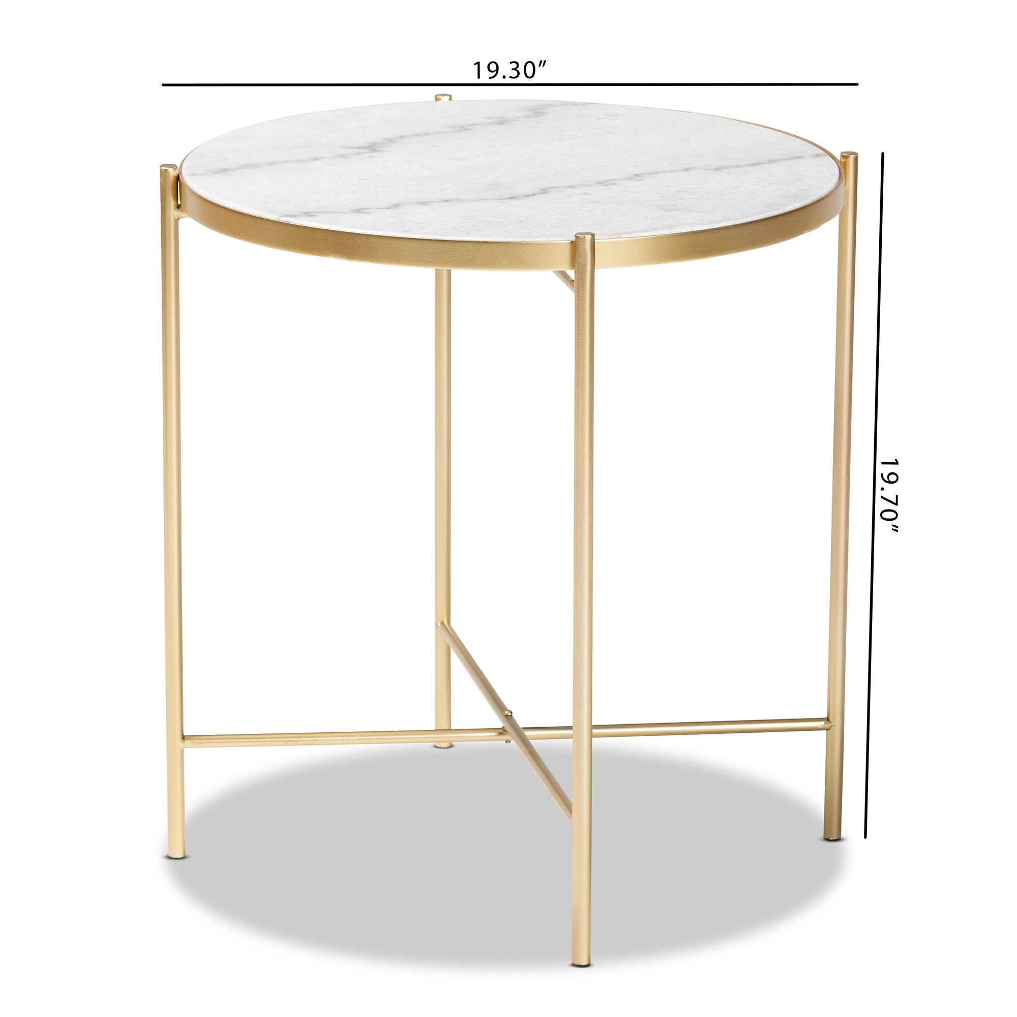 Baxton Studio Maddock Modern and Contemporary Gold Finished Metal End Table with Marble Tabletop