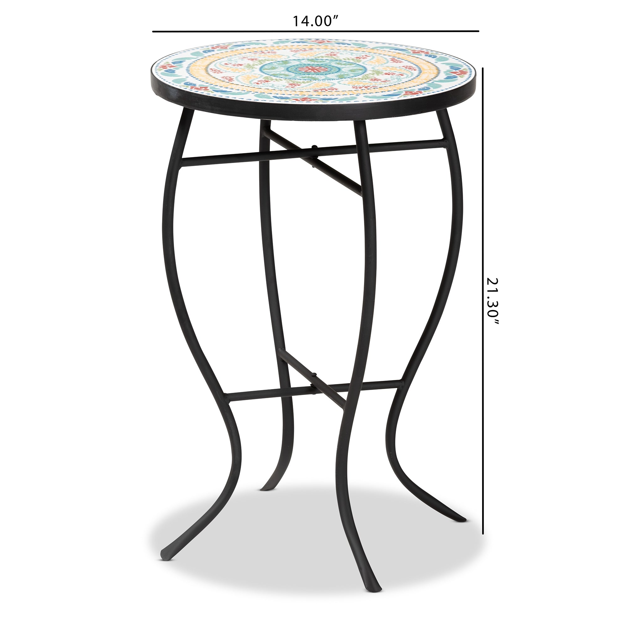 Baxton Studio Gaenor Modern and Contemporary Black Metal and Multi-Colored Ceramic Tile Plant Stand