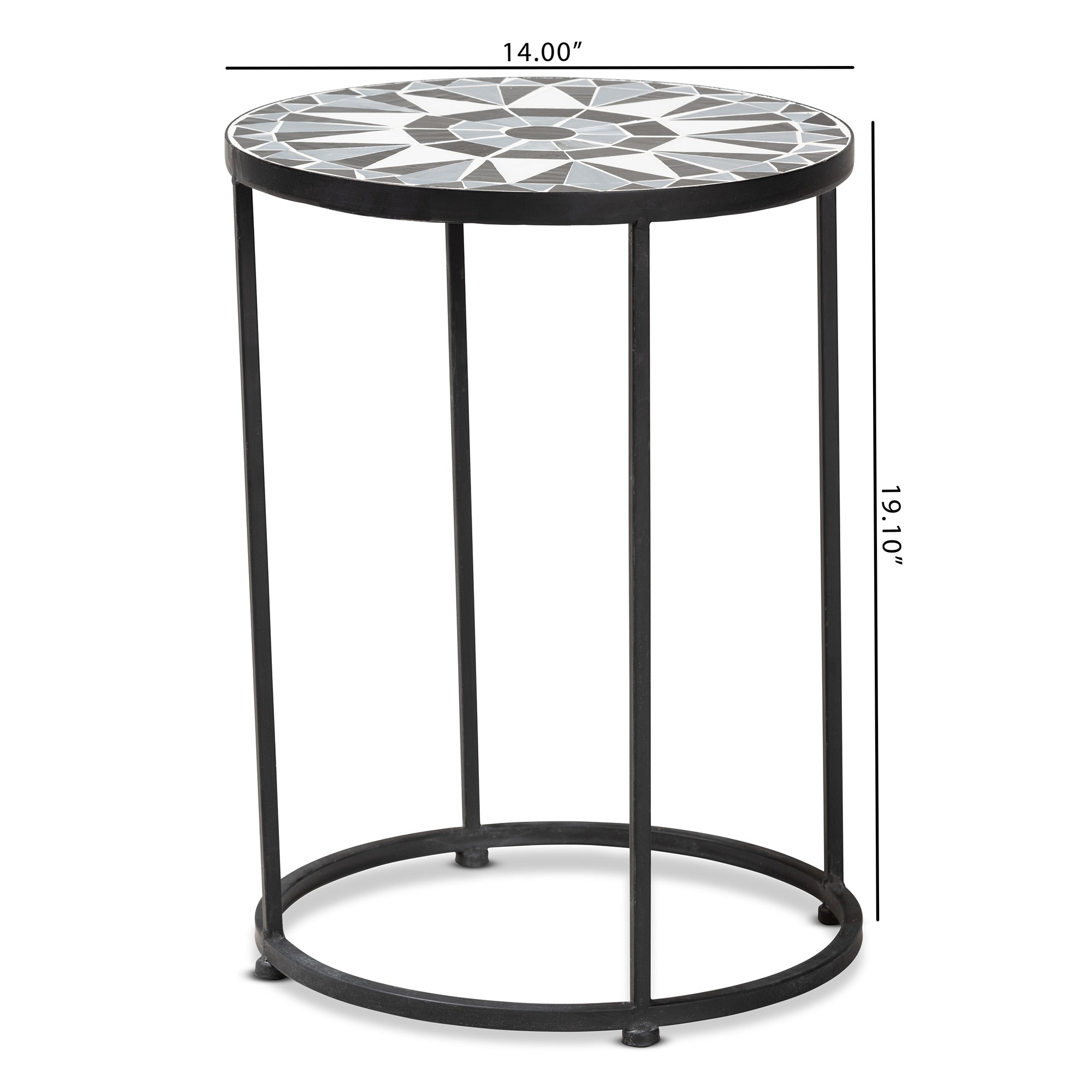 Baxton Studio Kaden Modern and Contemporary Multi-Colored Glass and Black Metal Outdoor Side Table