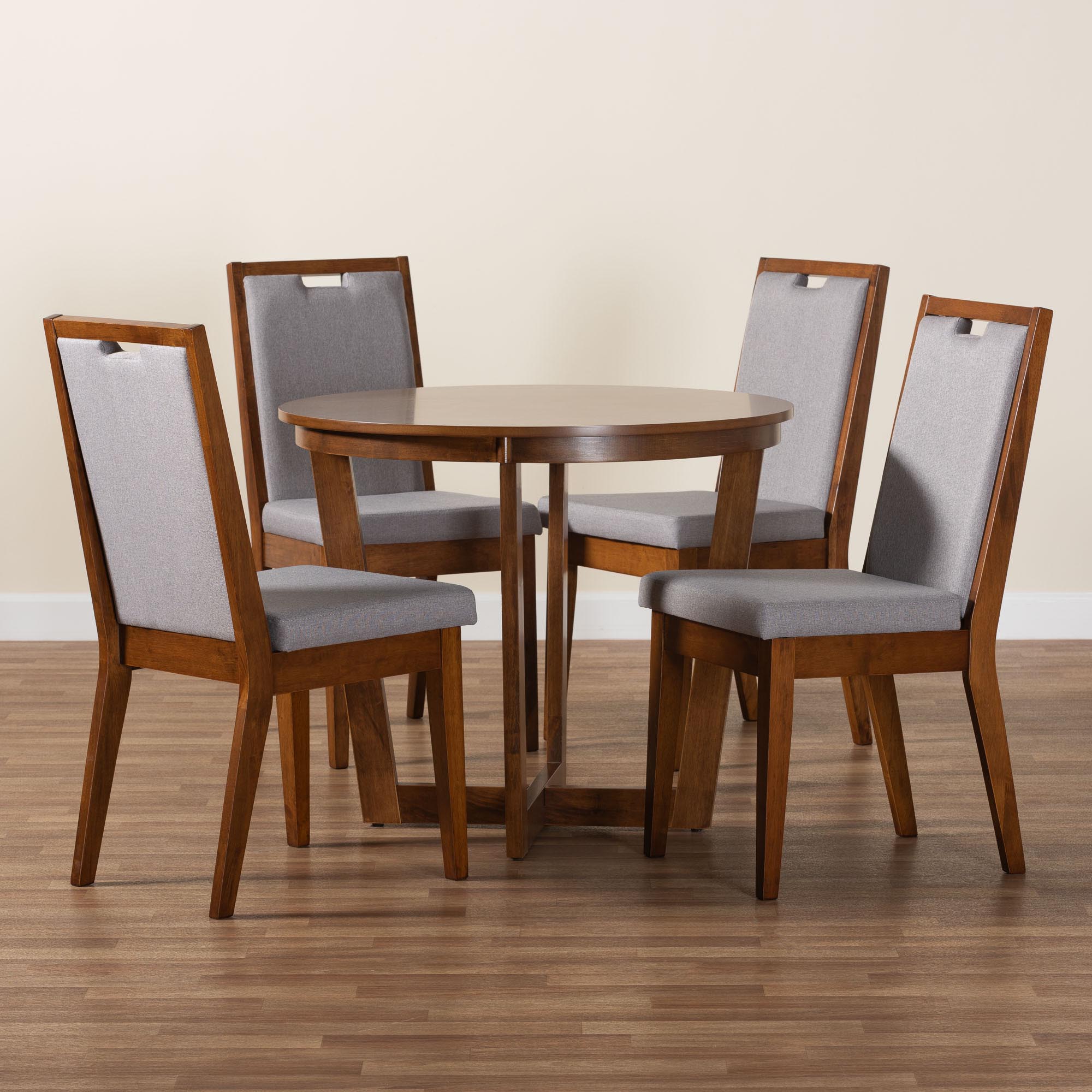 Baxton Studio Ana Modern Grey and Walnut Brown Wood 5-Piece Dining Set