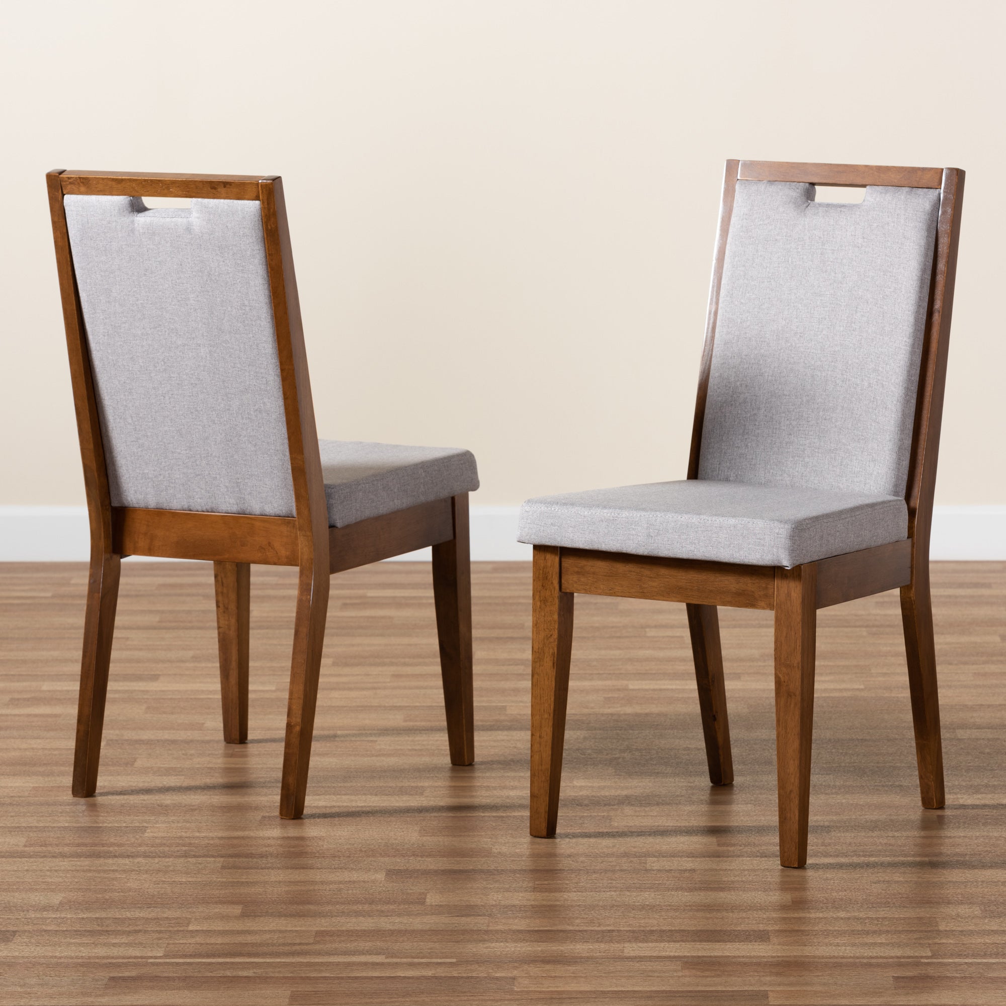 Baxton Studio Octavia Modern and Contemporary Grey Fabric Upholstered and Walnut Brown Finished Wood 2-Piece Dining Chair Set