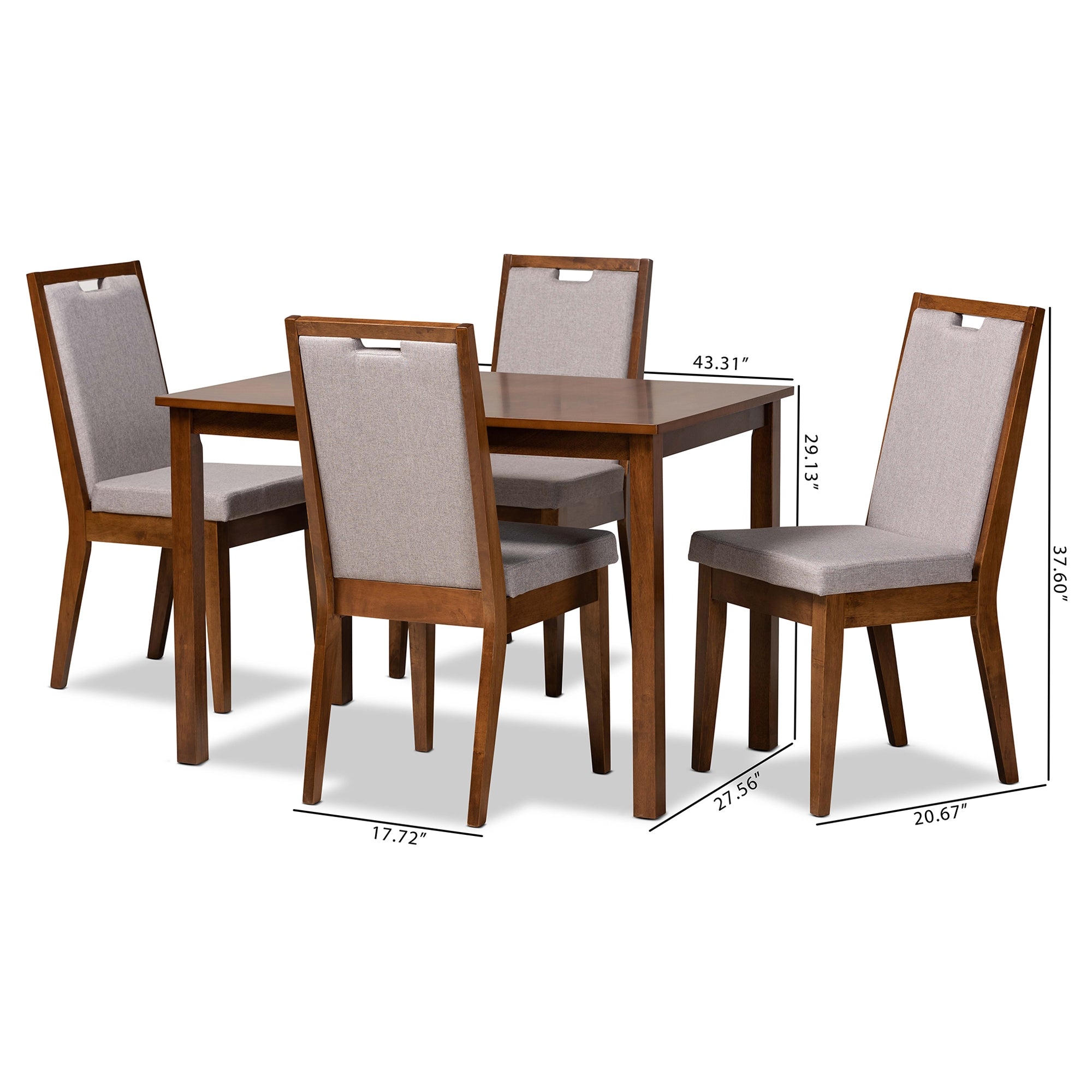 Baxton Studio Rosa Modern and Contemporary Grey Fabric Upholstered and Walnut Brown Finished Wood 5-Piece Dining Set