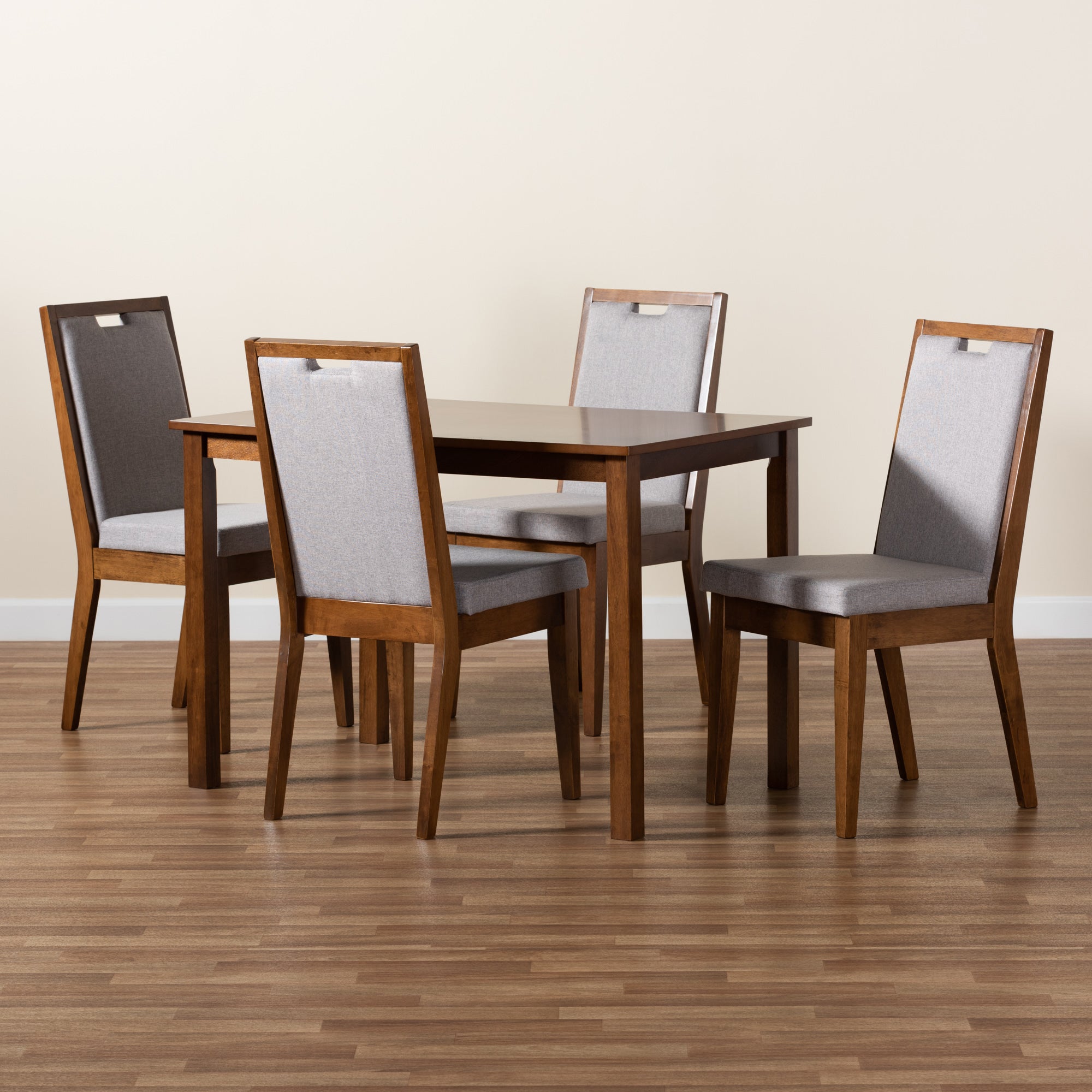 Baxton Studio Rosa Modern and Contemporary Grey Fabric Upholstered and Walnut Brown Finished Wood 5-Piece Dining Set