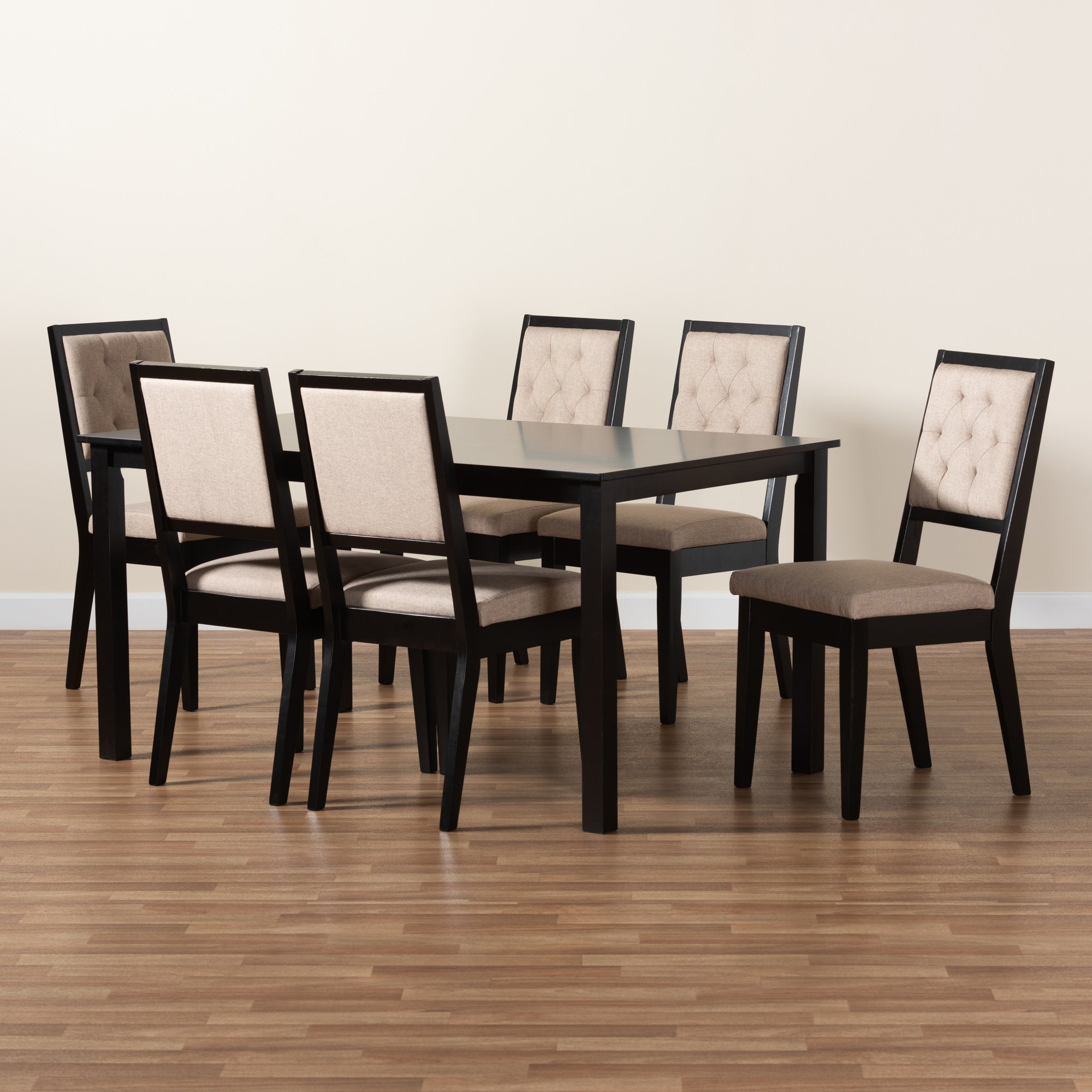 Baxton Studio Suvi Modern and Contemporary Sand Fabric Upholstered and Dark Brown Finished Wood 7-Piece Dining Set