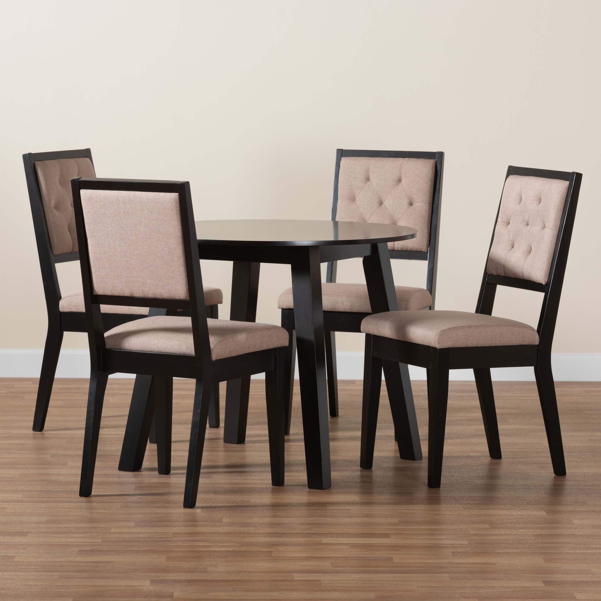 Baxton Studio Alani Modern Beige Fabric and Dark Brown Finished Wood 5-Piece Dining Set