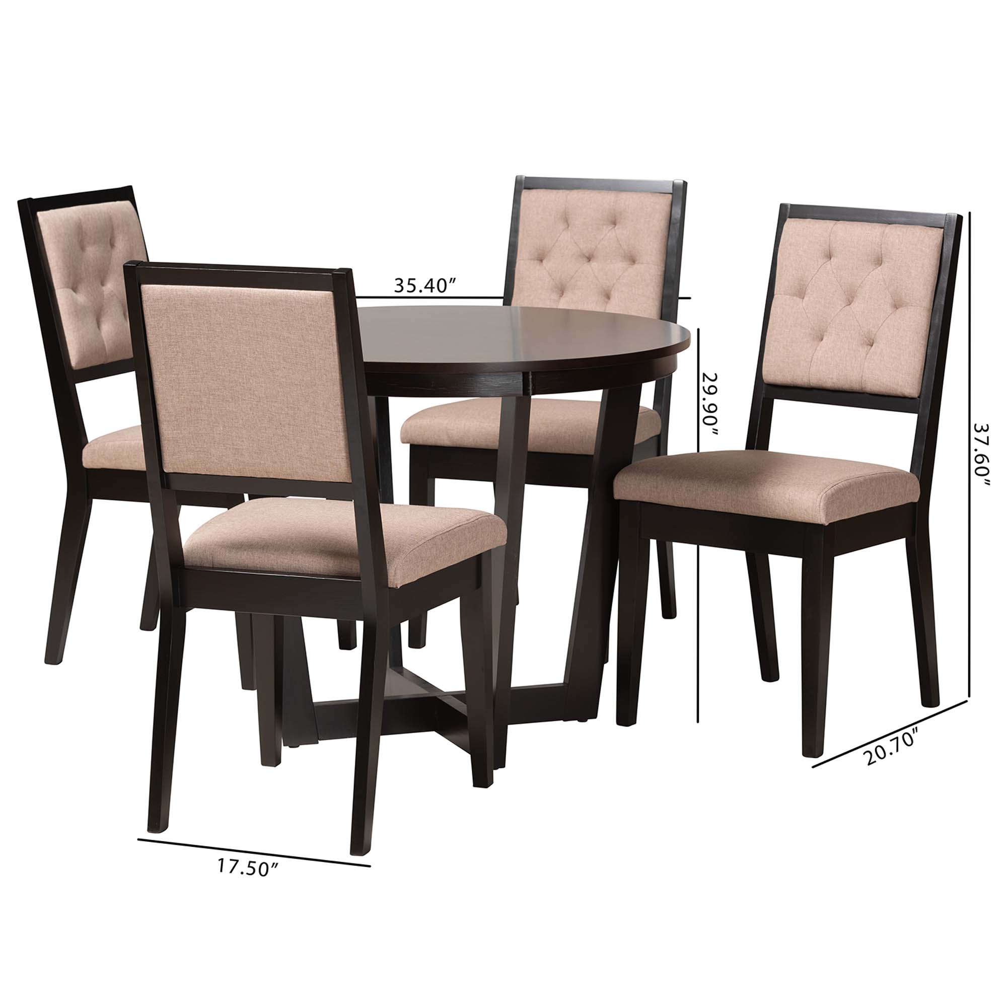 Baxton Studio Kala Modern Beige Fabric and Dark Brown Finished Wood 5-Piece Dining Set